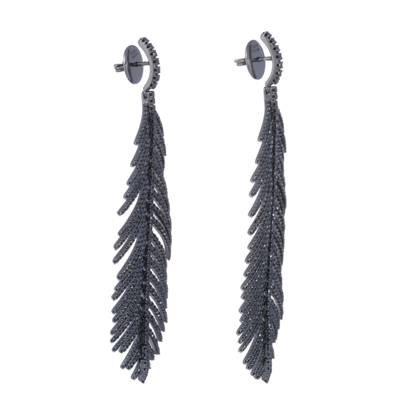 Feathers That Move Earrings with Black Diamond Pavé | Black Diamond Pavé / 3.25 Inches Long | Earrings