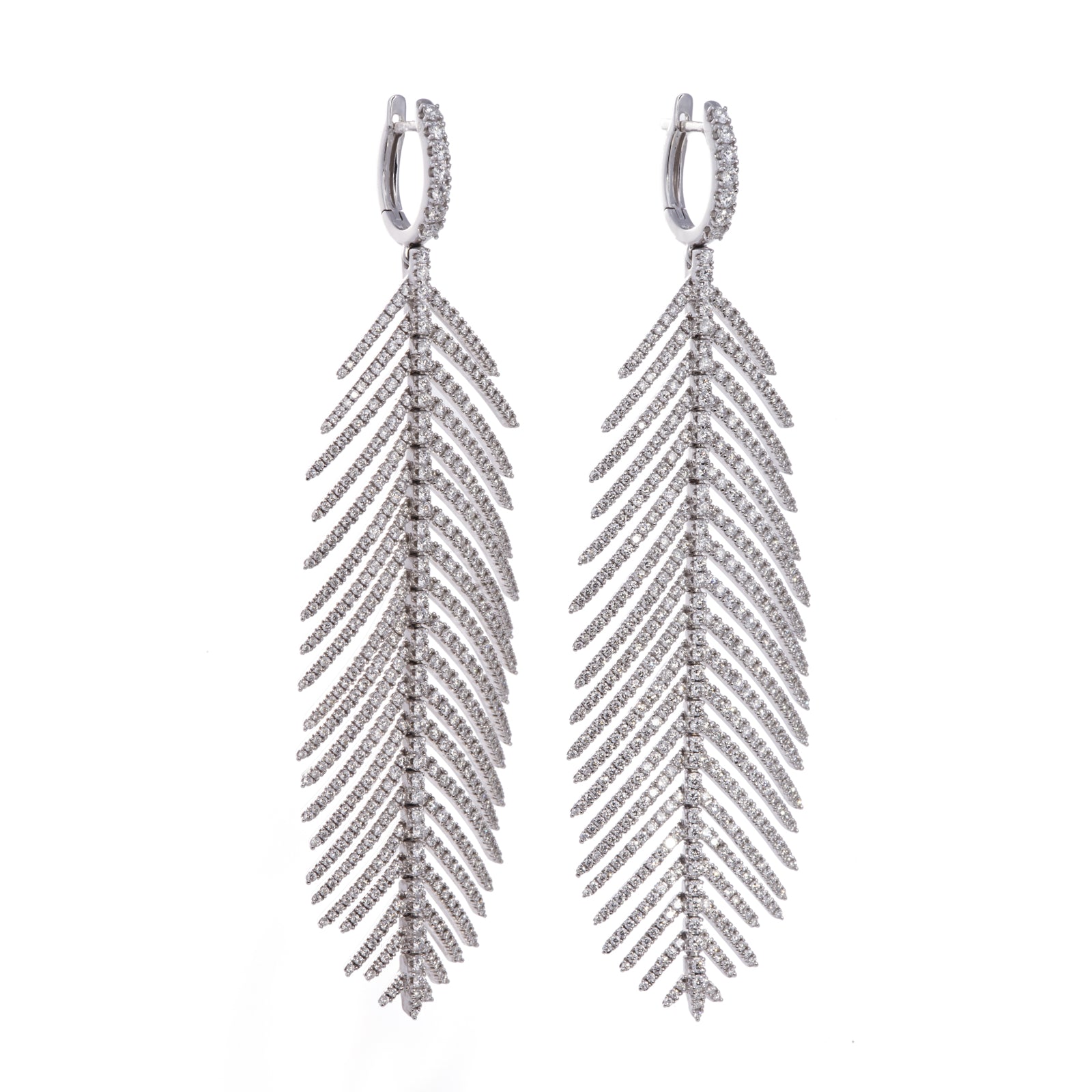 Feathers That Move Earrings with Diamond Pavé | Diamond Pavé / 3.25 Inches Long | Earrings