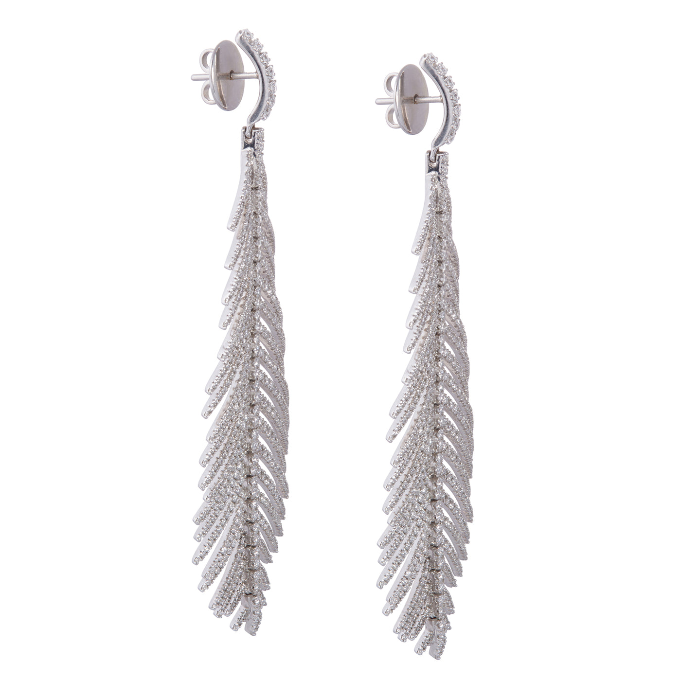 Feathers That Move Earrings with Diamond Pavé | Diamond Pavé / 3.25 Inches Long | Earrings