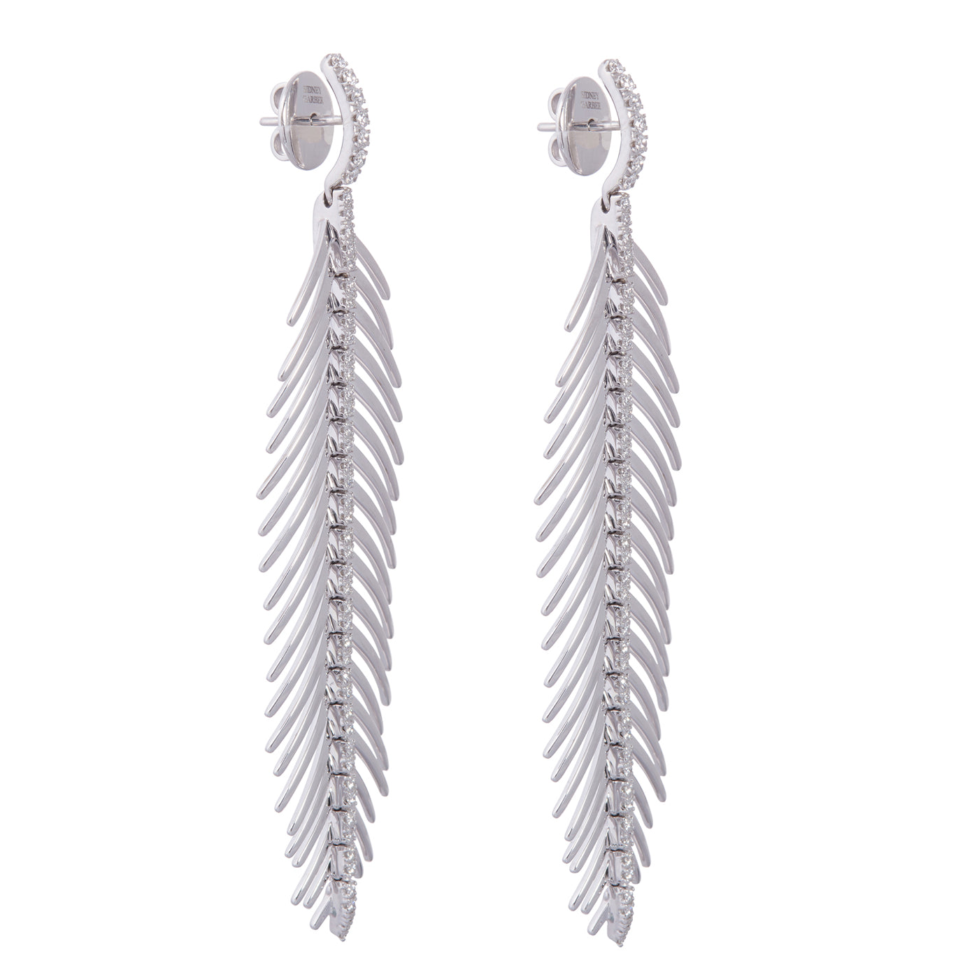 Long silver dangle earrings with diamonds from the Sidney Garber signature collection