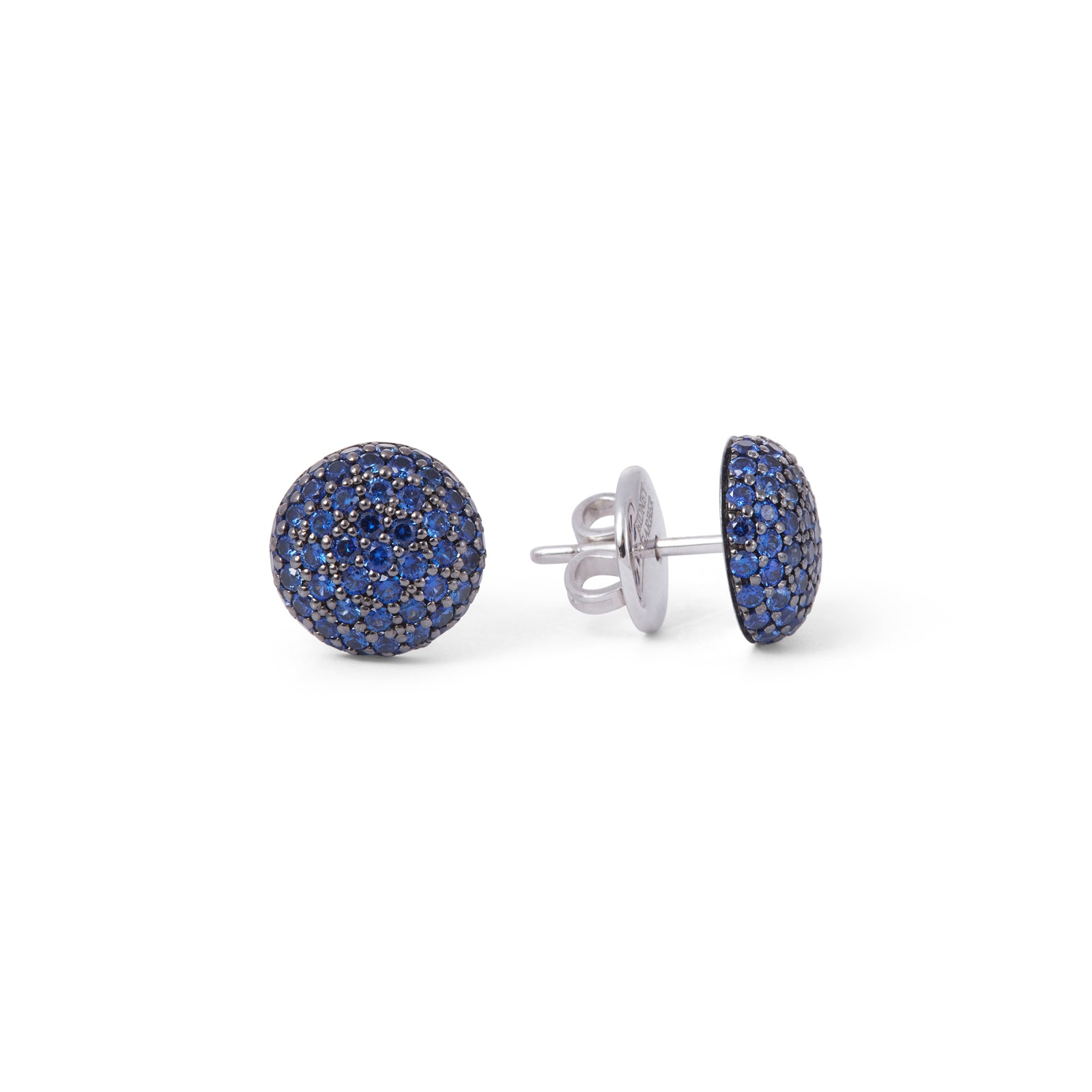 Perfect Pavé Button Earrings with Sapphires | White Gold Sapphire Pavé / Medium | Earrings