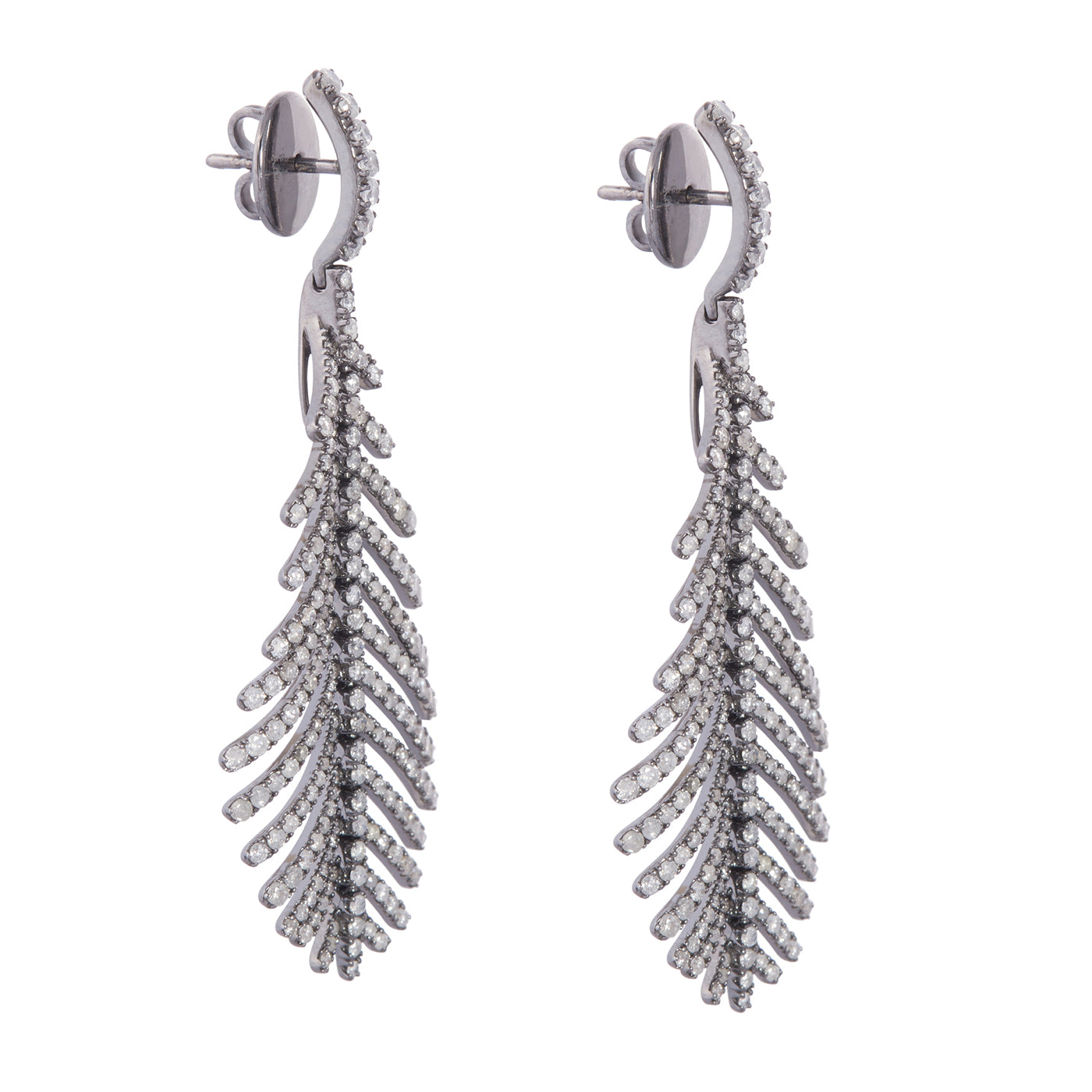 Plume Earrings with Black Diamond Pavé | White Gold Black Diamond Pavé | Earrings