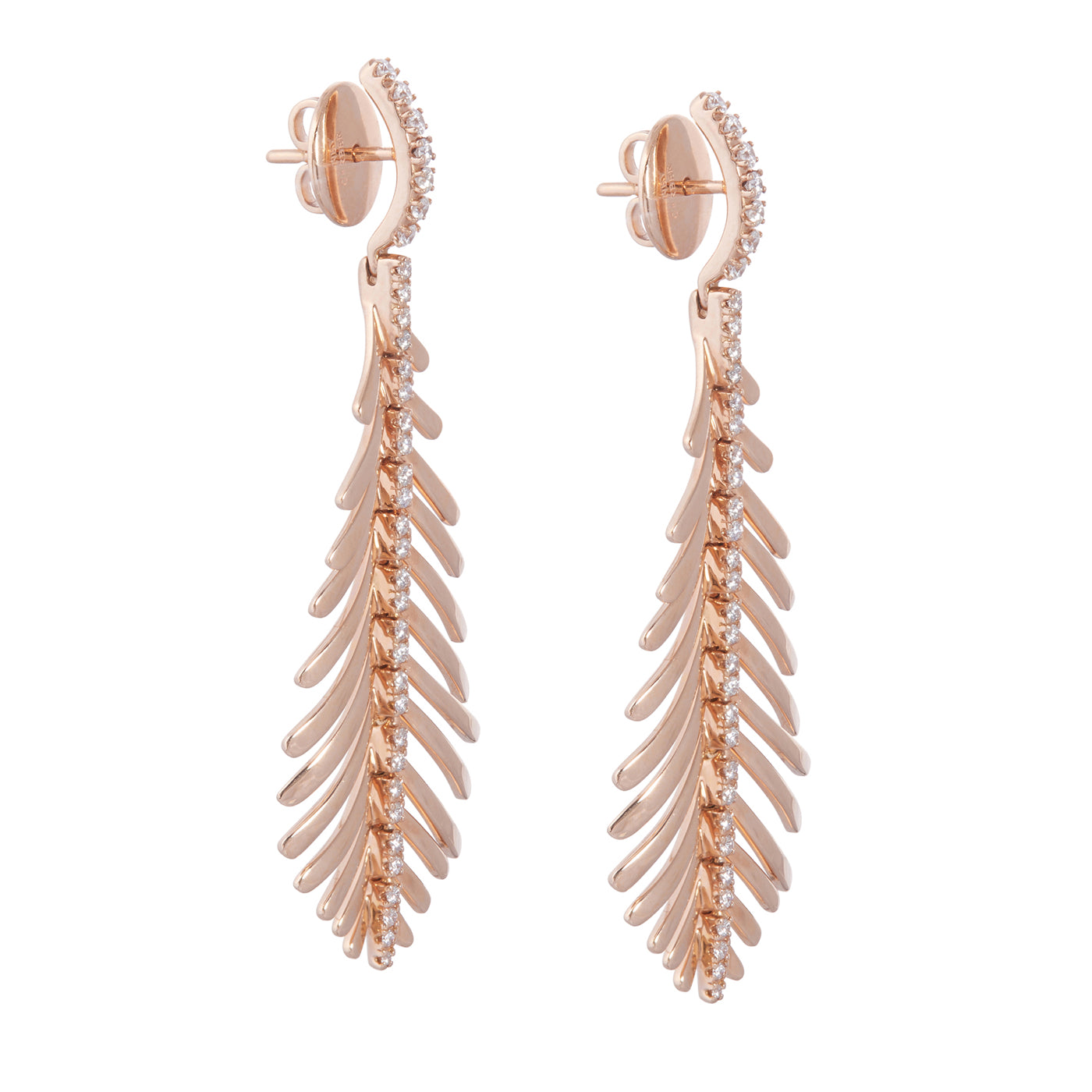 Plume Earrings with Diamond Spine | Rose Gold with Diamonds | Earrings