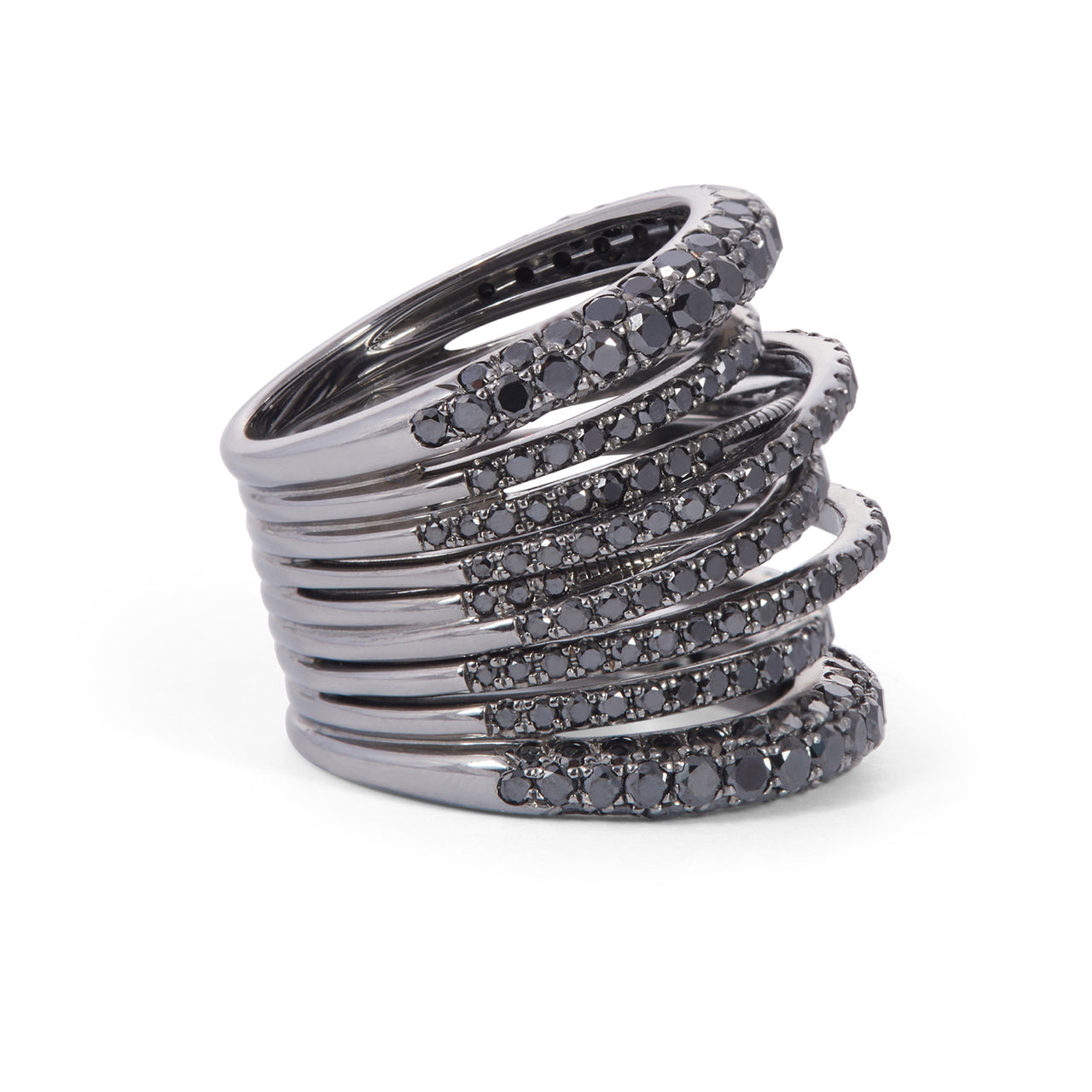 Tall Scribble Ring with Black Diamonds