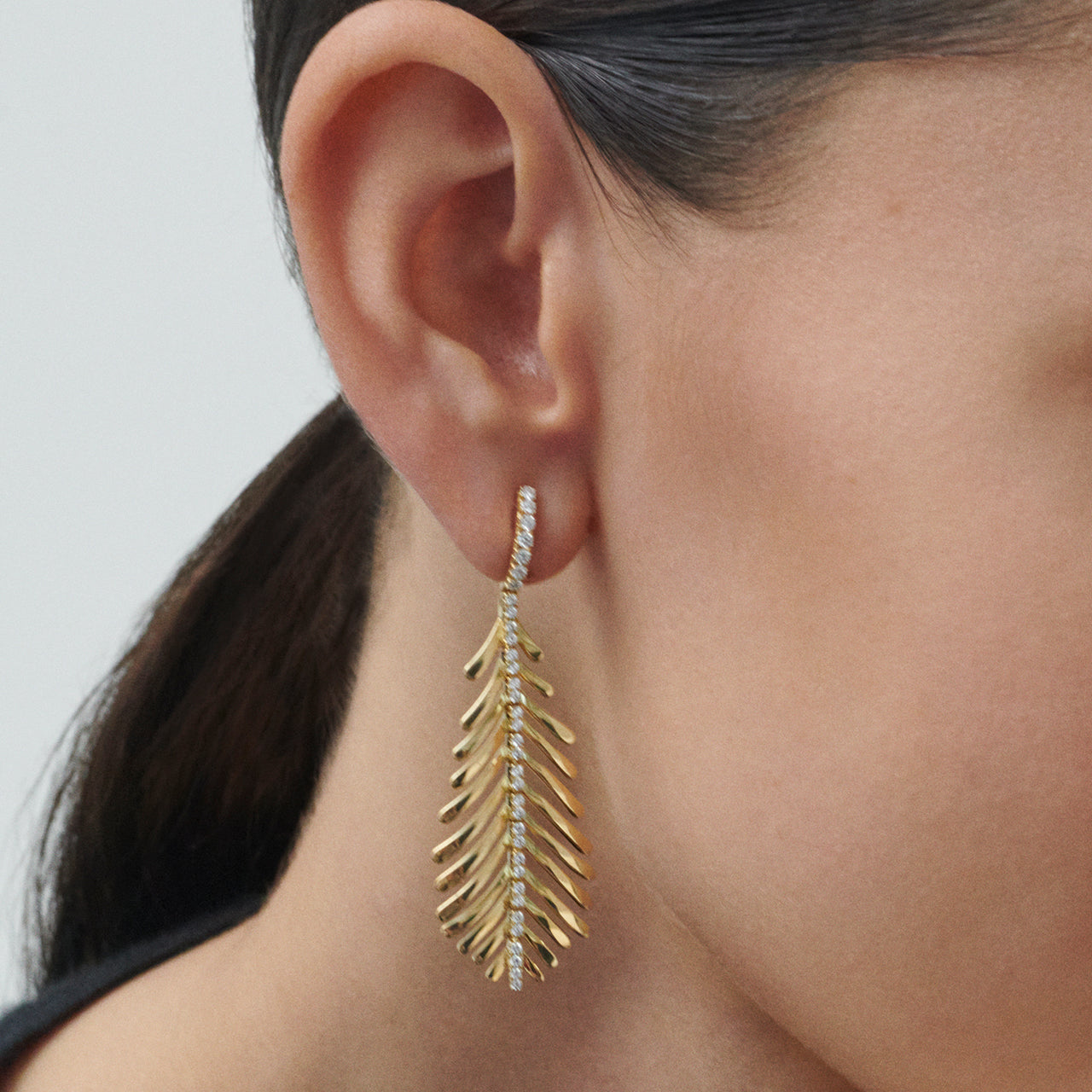 Plume Earrings with Ruby Pavé