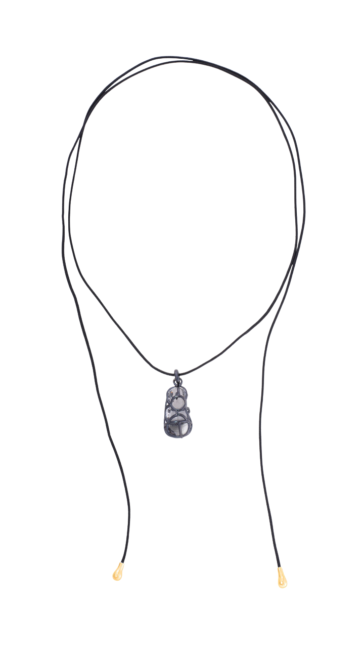 Tendril Leather & Glass Vertical Pendant with Yellow Gold