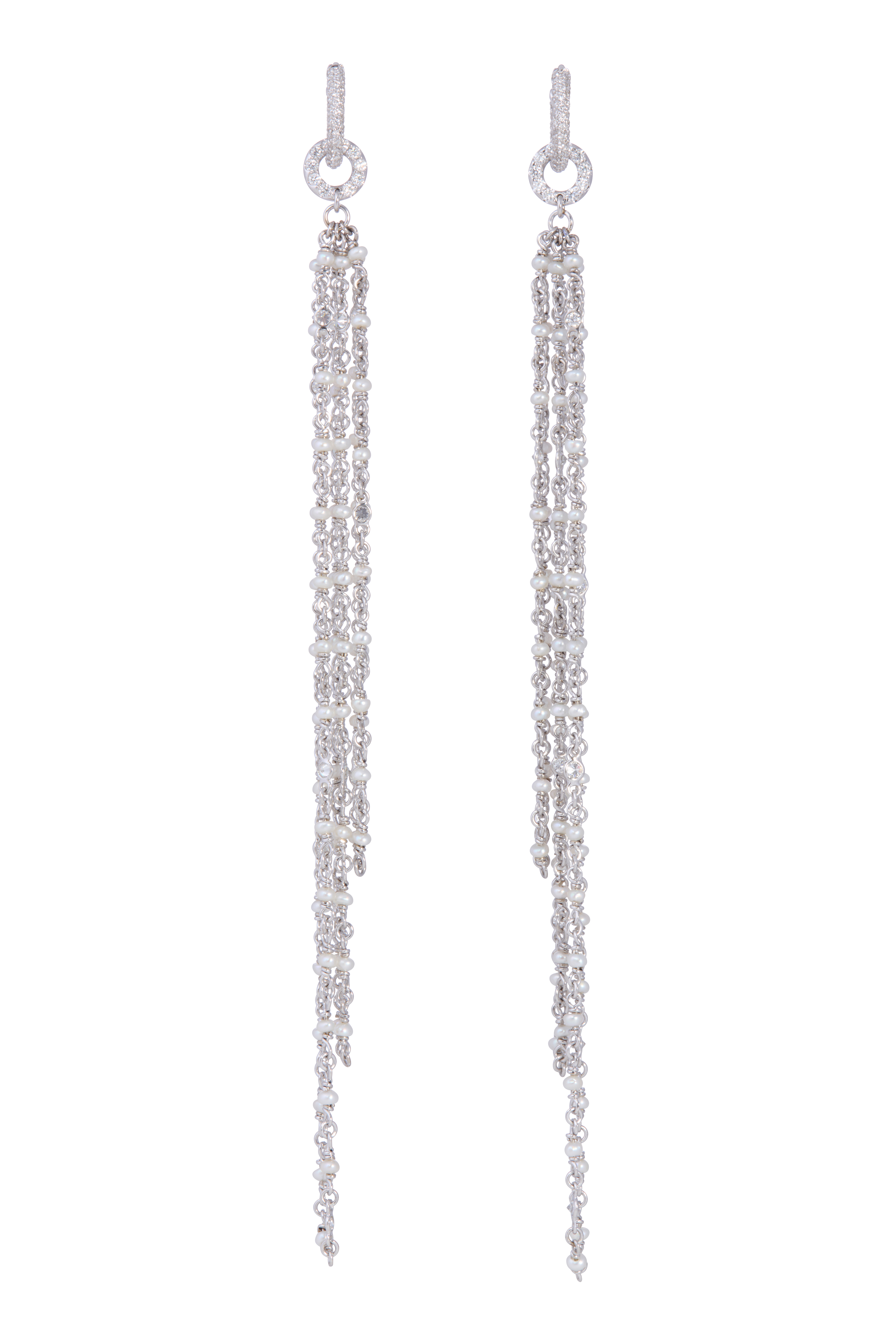 Seed Pearl Earrings with Diamond Pavé