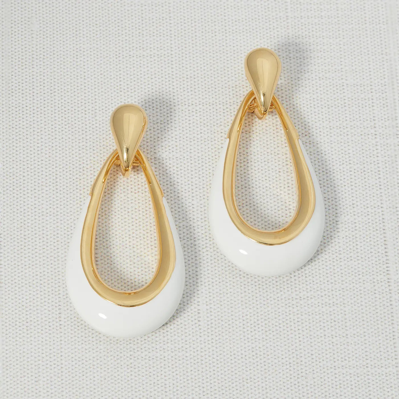 Enamel Door Knocker Earrings | Yellow Gold with White Enamel | Earrings