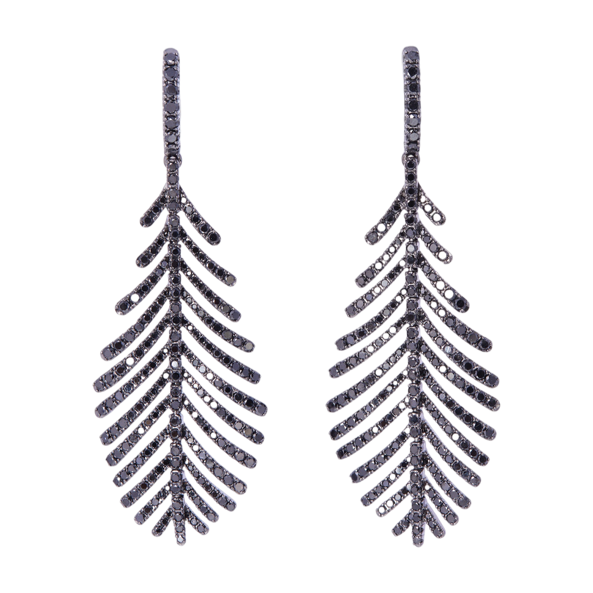 Plume Earrings with Black Diamond Pavé | White Gold Black Diamond Pavé | Earrings