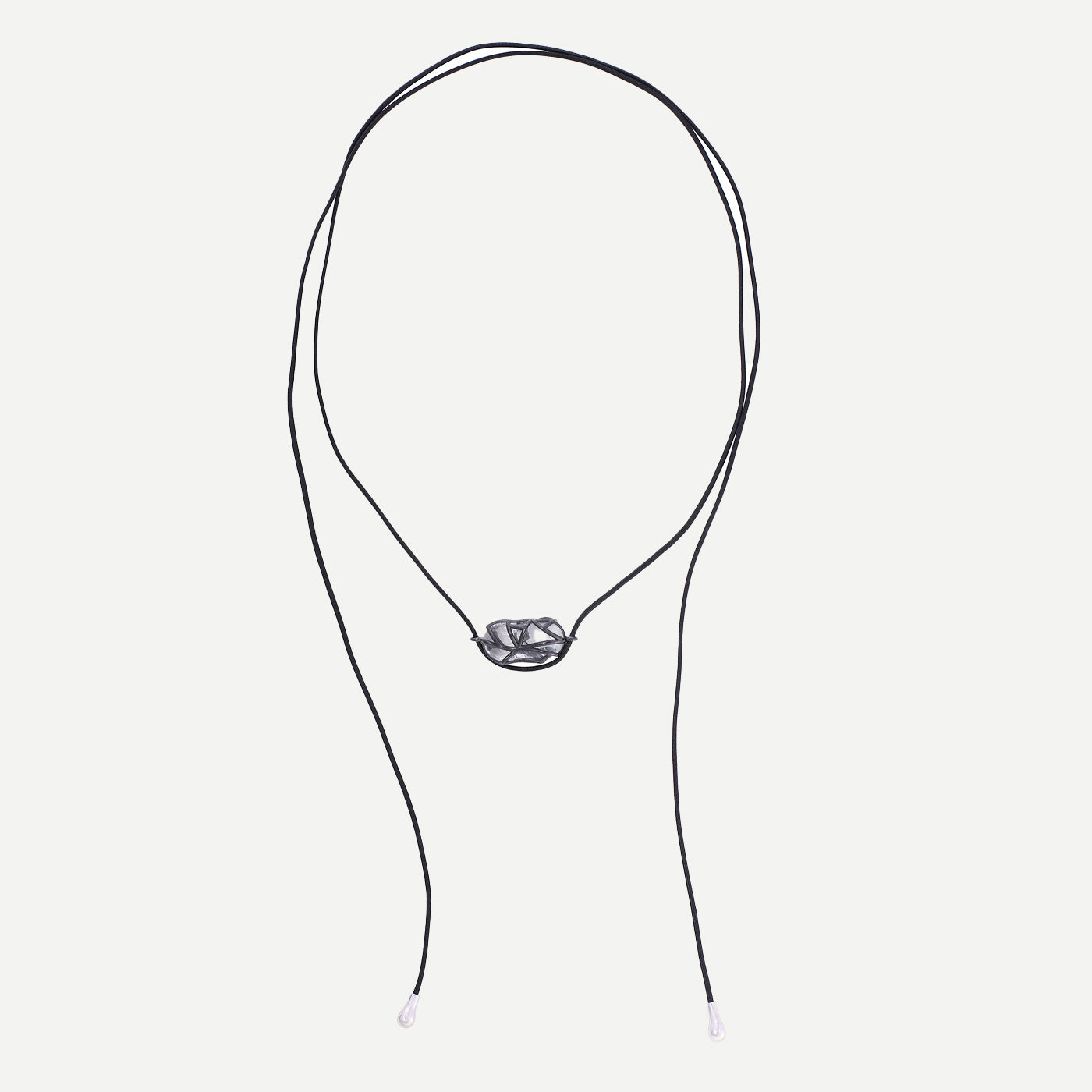 Tendril Leather & Glass Horizontal Pendant with White Gold