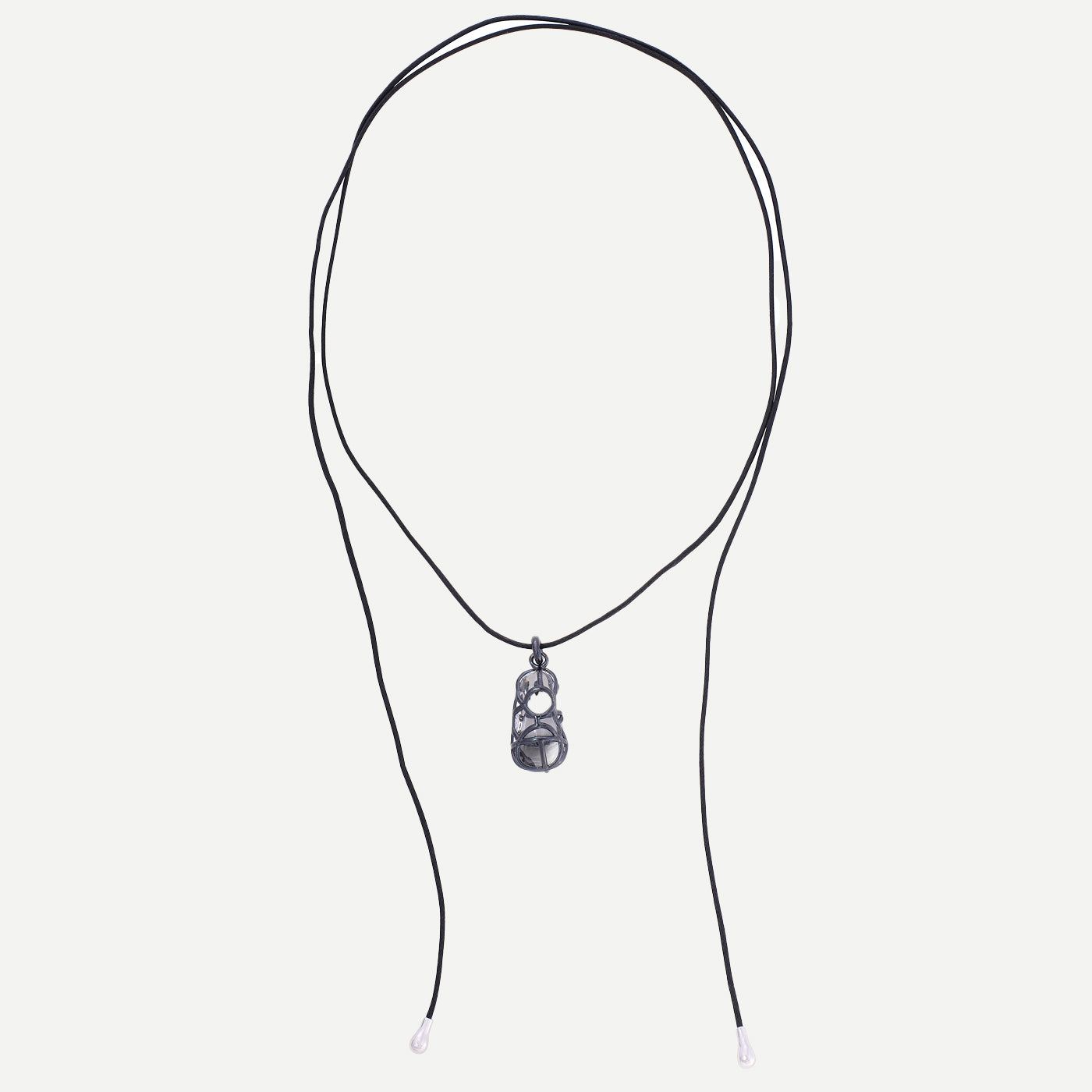 Tendril Leather & Glass Vertical Pendant with White Gold