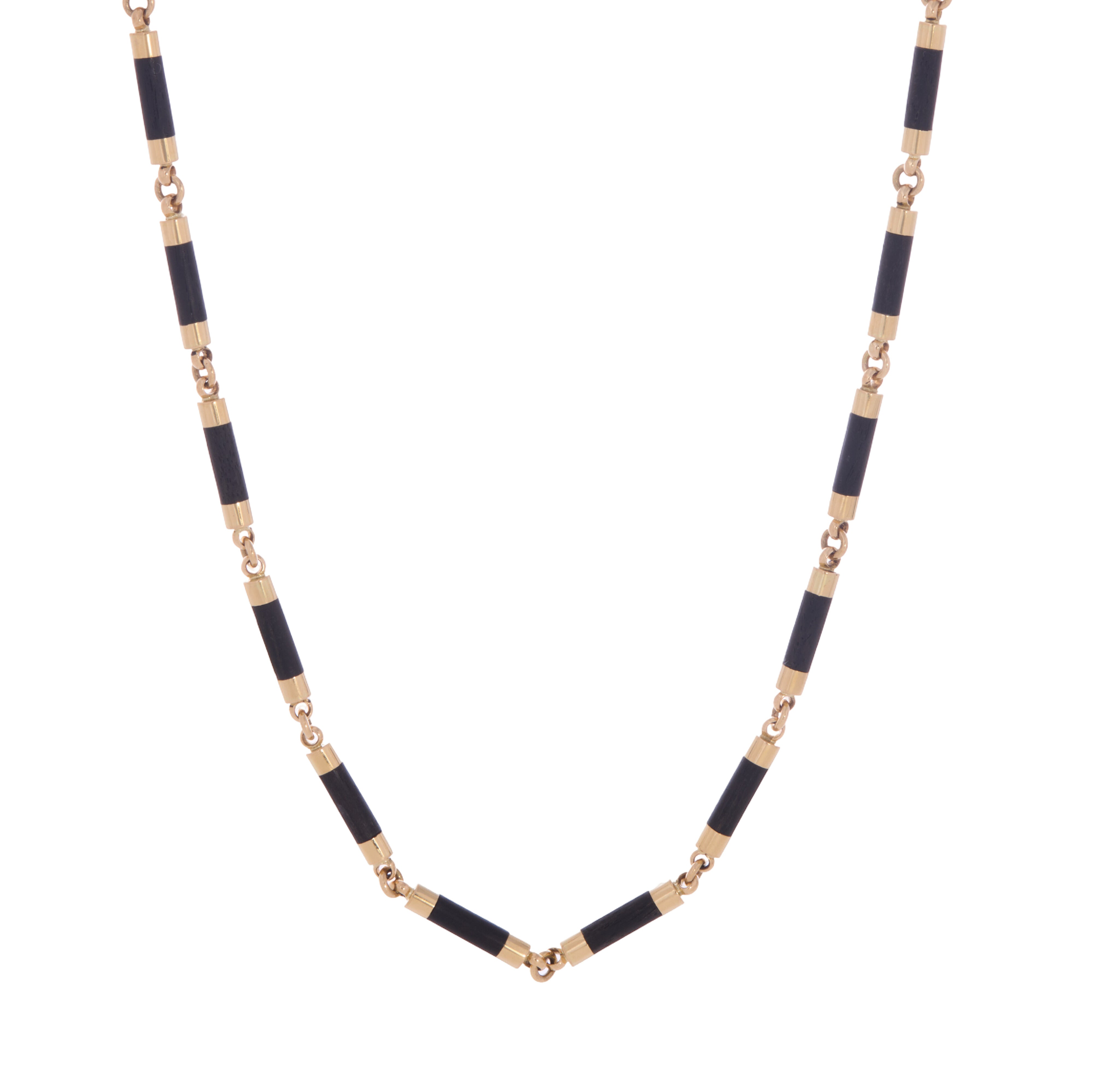 Yellow Gold and Ebony Barrel Bar Link Necklace