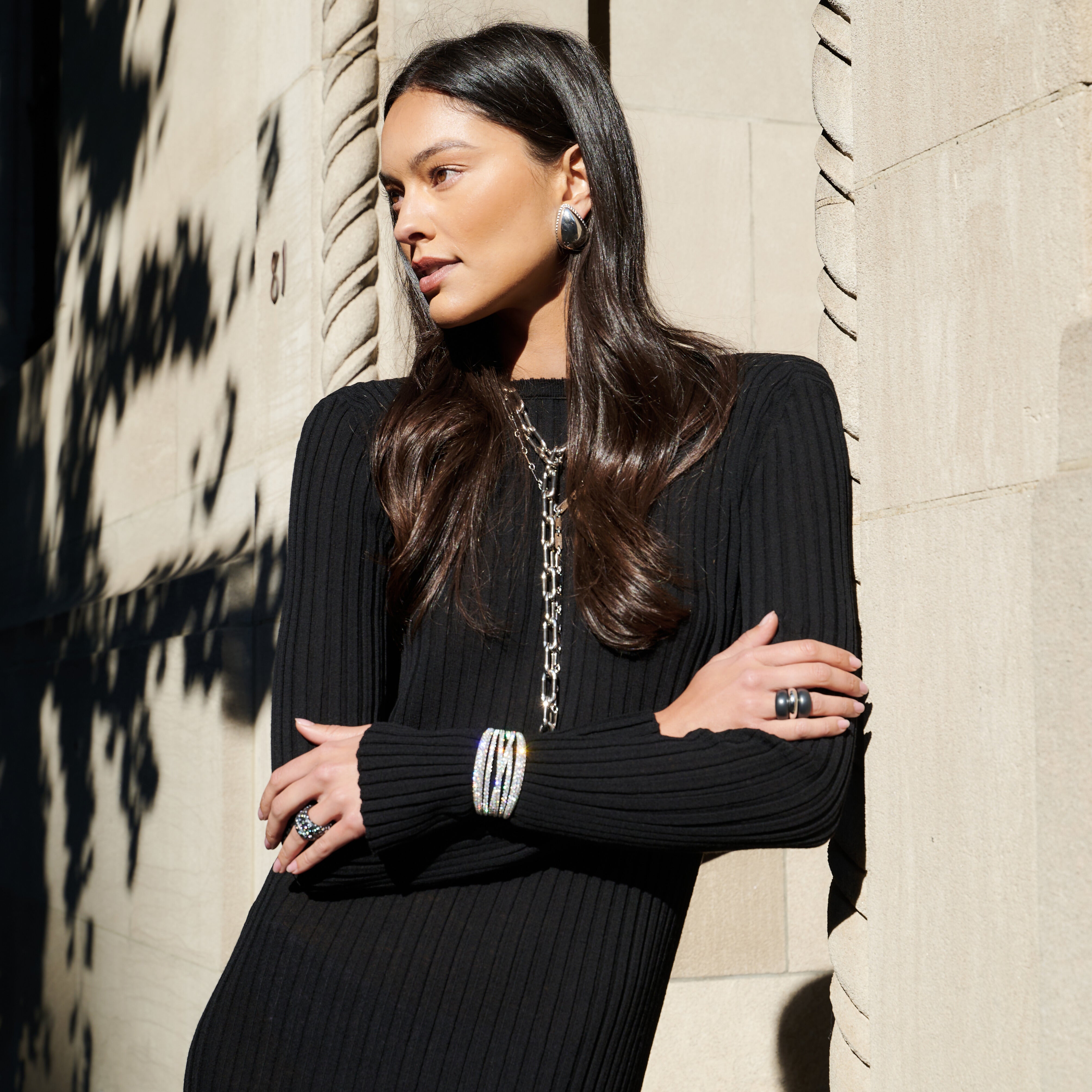 Titanium French Dome Spotted Diamond Ring