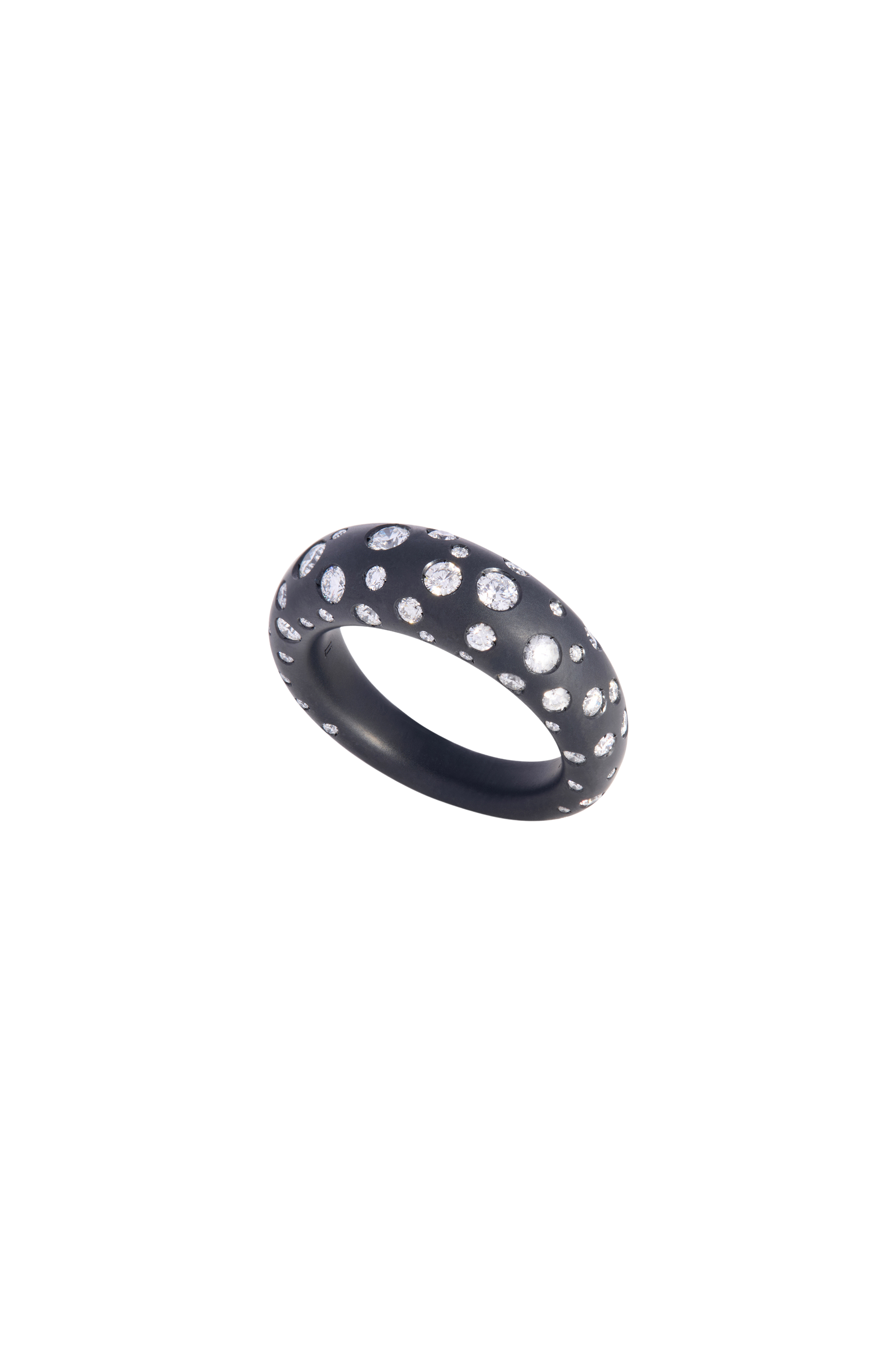 Titanium French Dome Spotted Diamond Ring