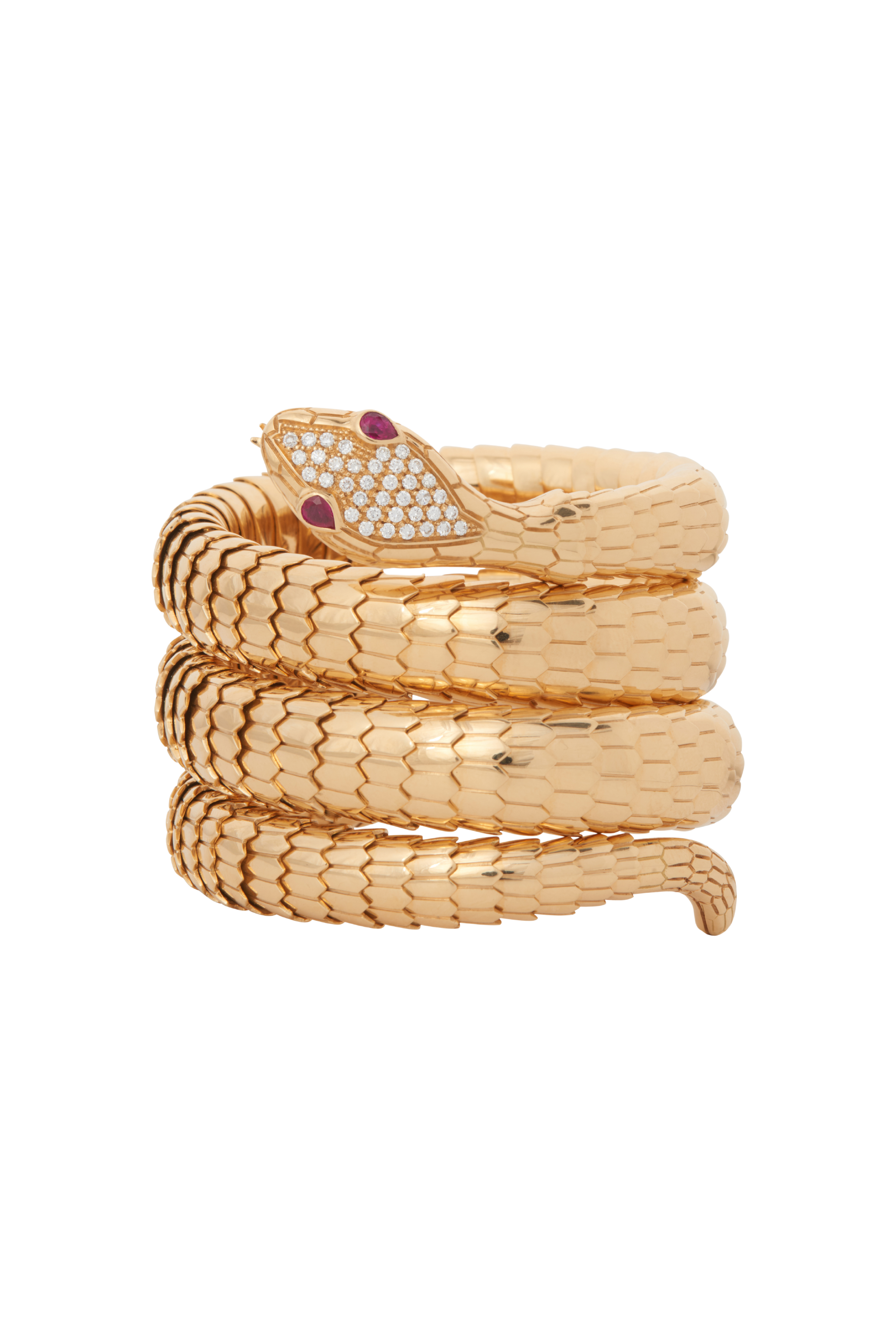 Il Serpente Triple Coil Bracelet with Diamonds & Rubies
