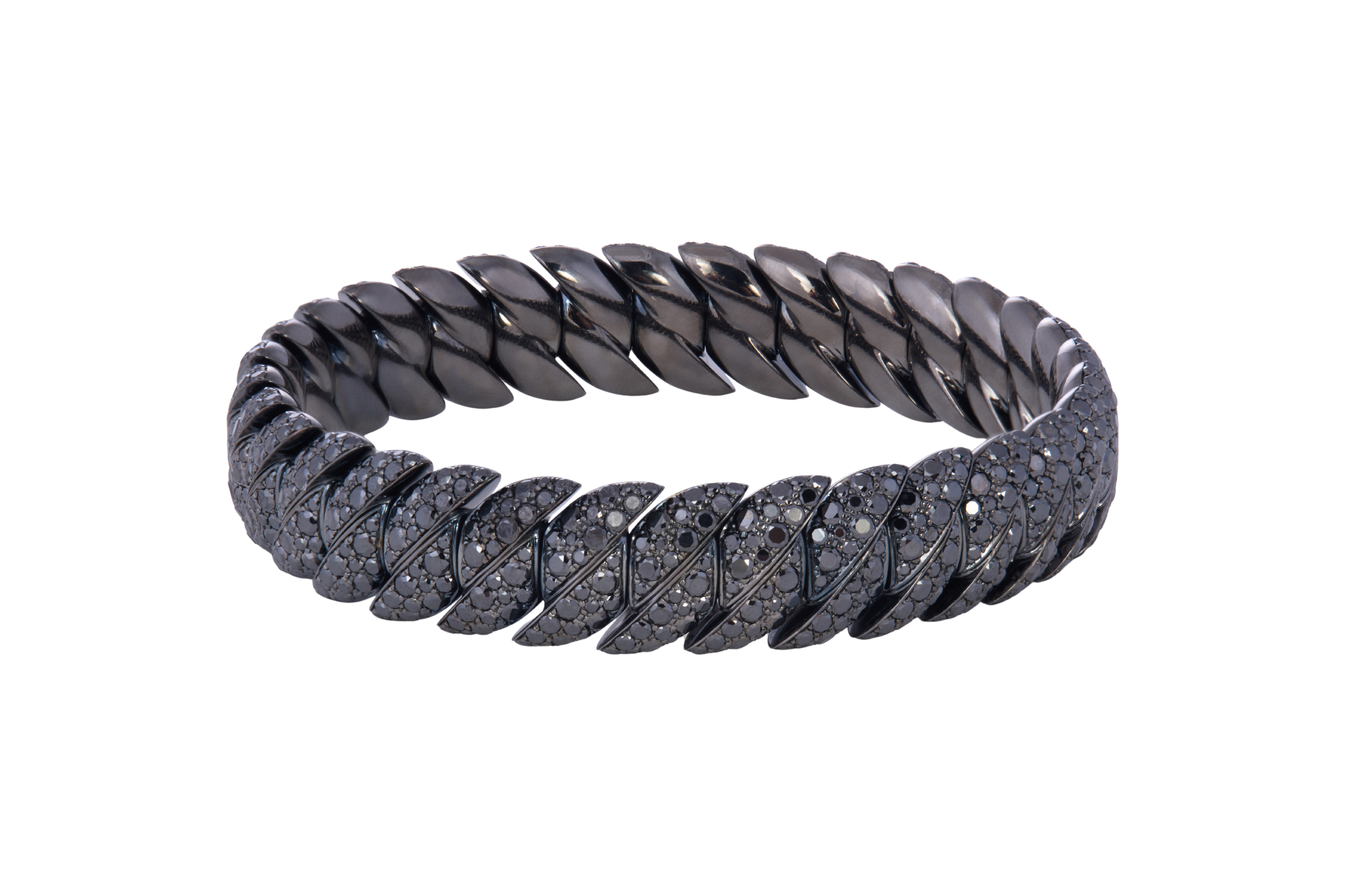 Narrow Wave Link Bracelet with Diamonds