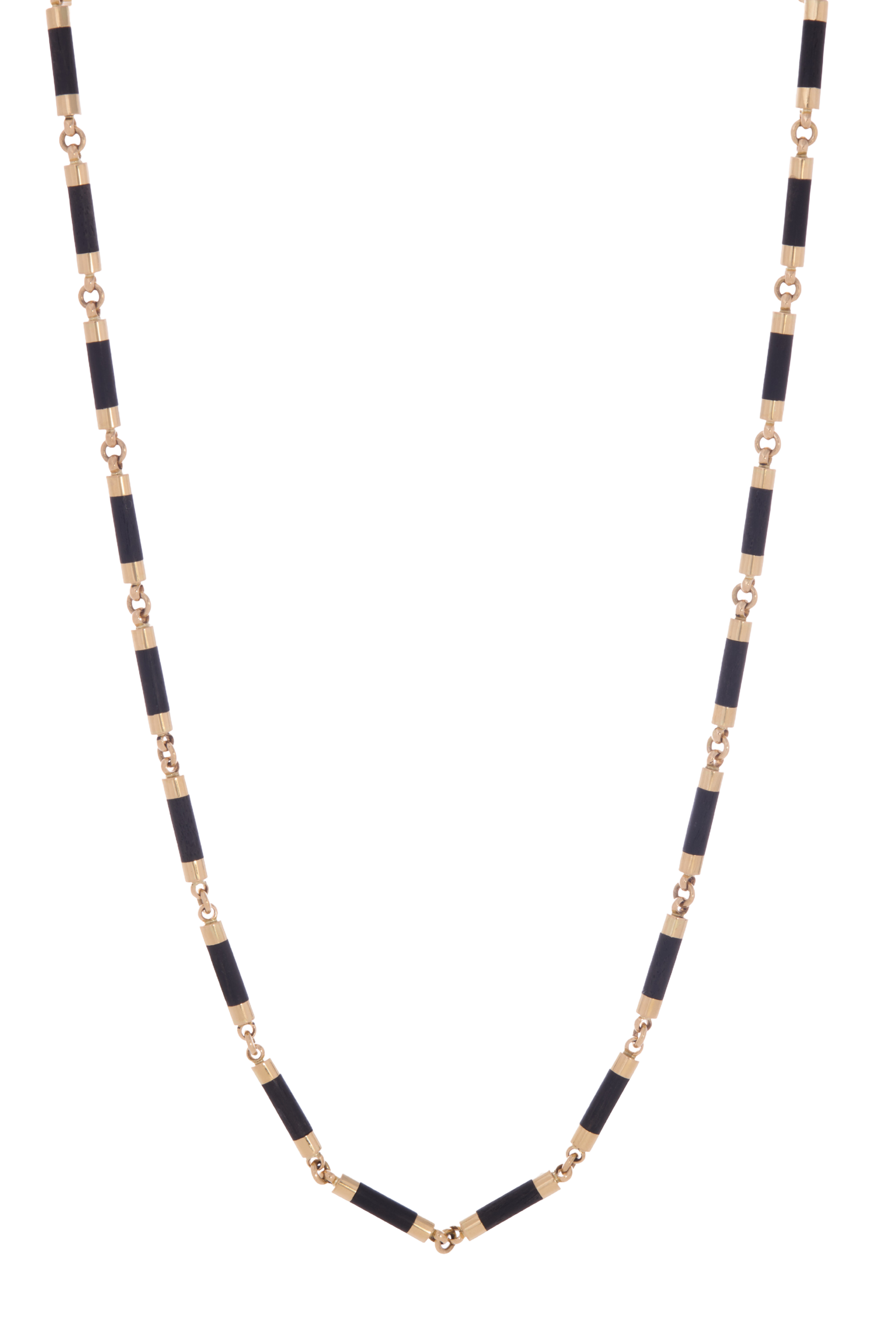Yellow Gold and Ebony Barrel Bar Link Necklace