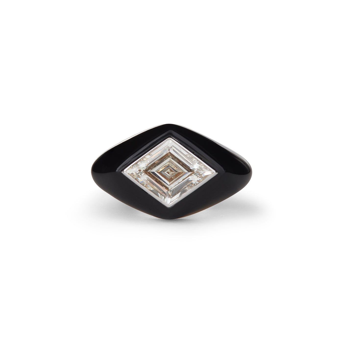 Black Ceramic Ring with Kite Diamond | Yellow and White Gold | Rings