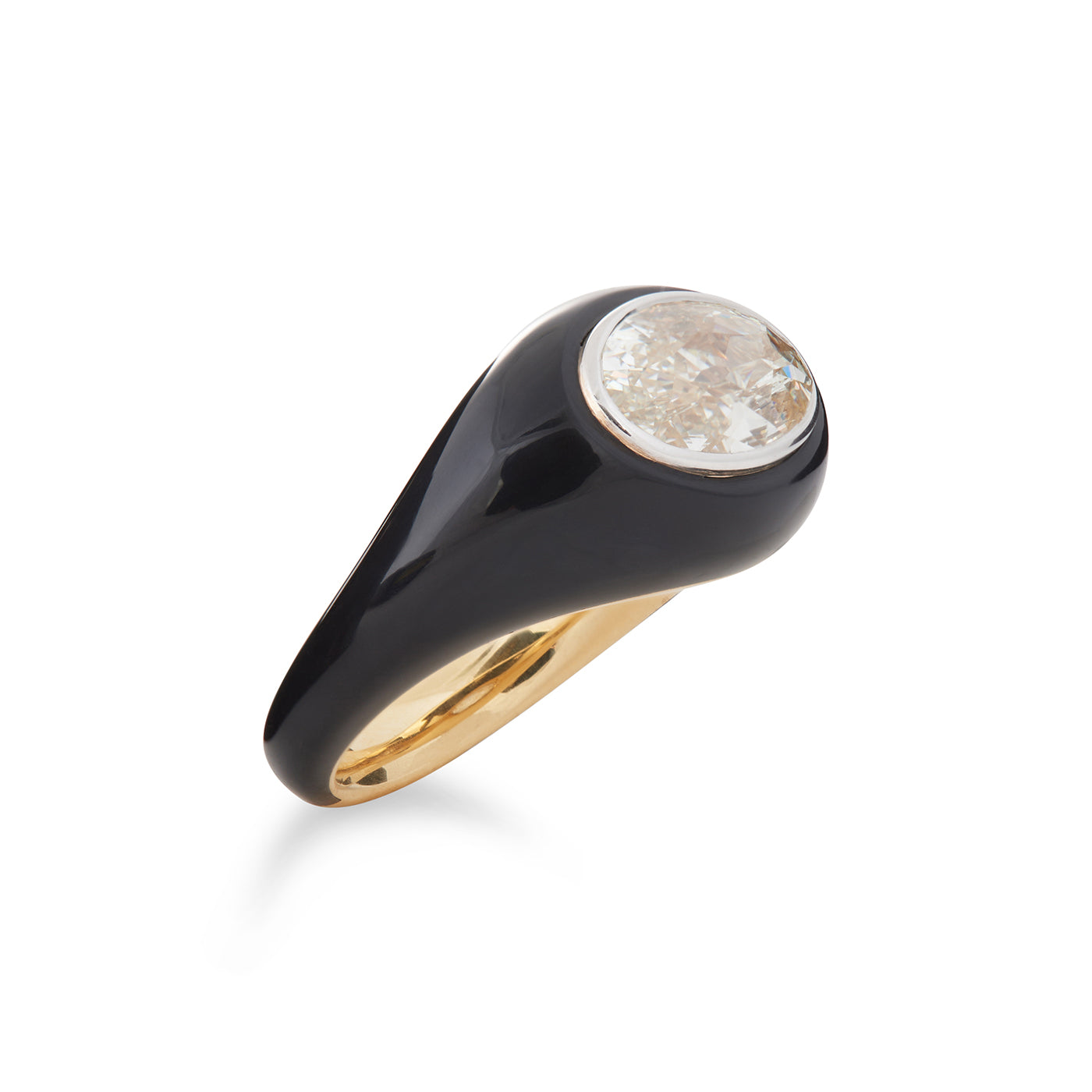 Black Ceramic Ring with Oval Diamond