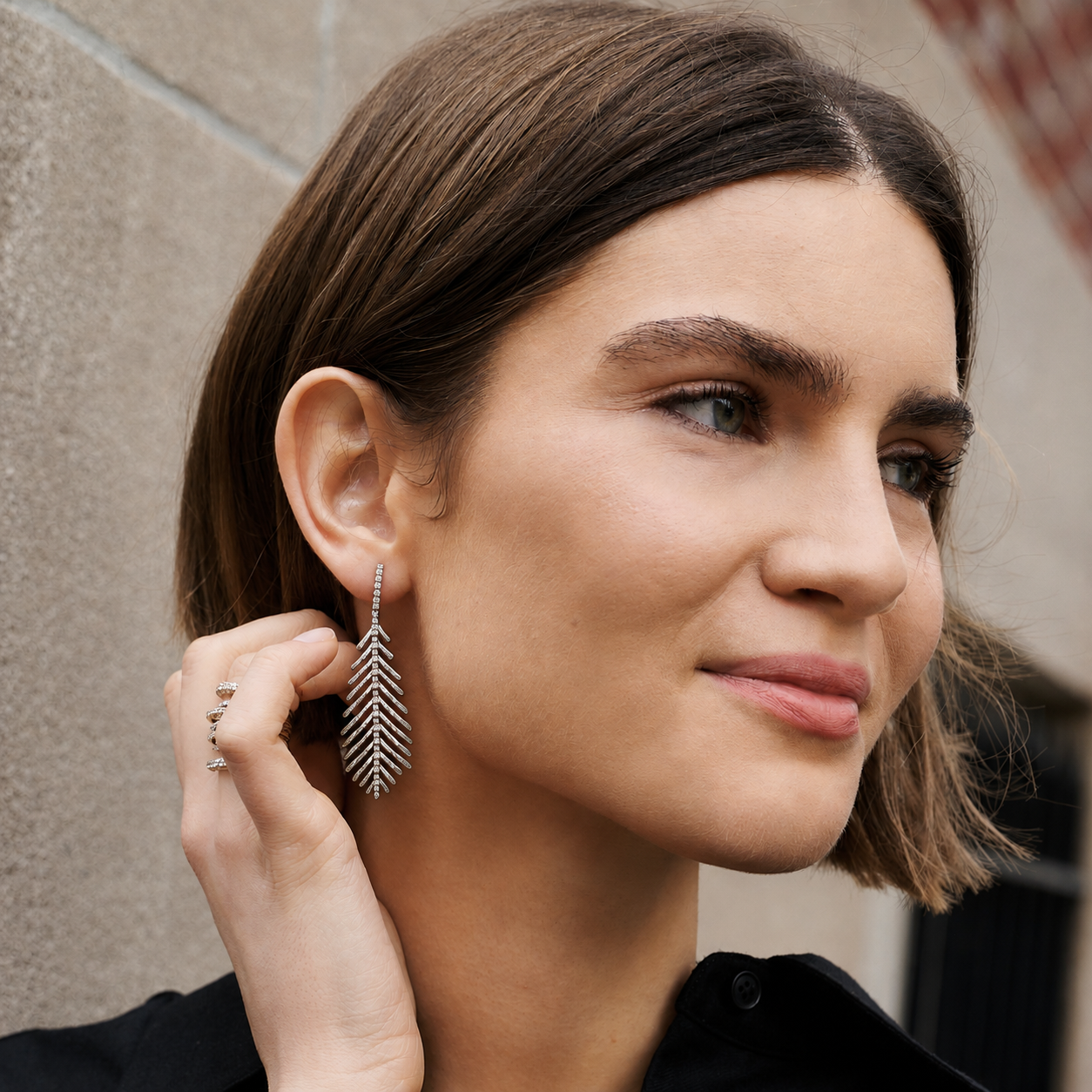 Plume Earrings with Diamond Pavé