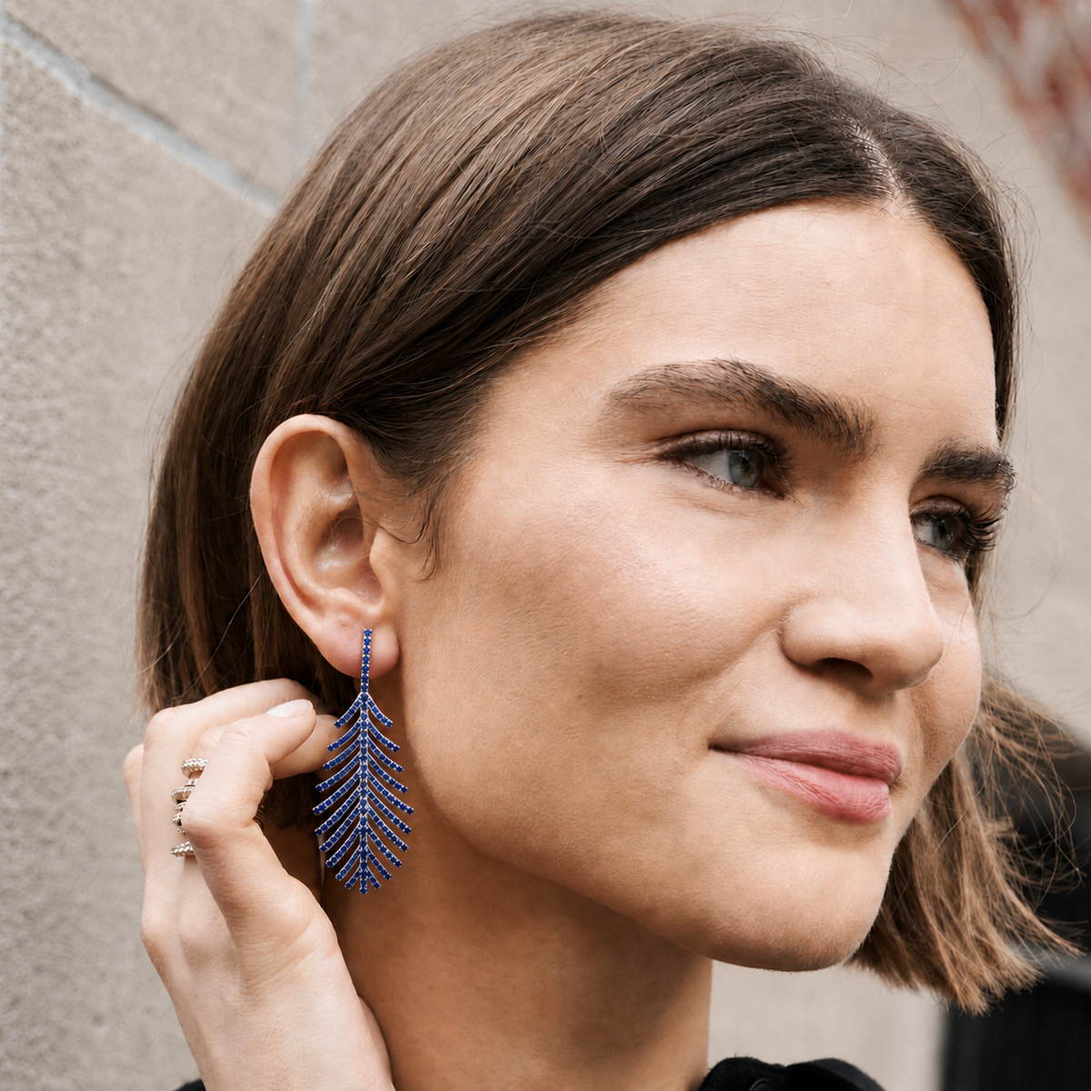 Plume Earrings with Sapphire Pavé