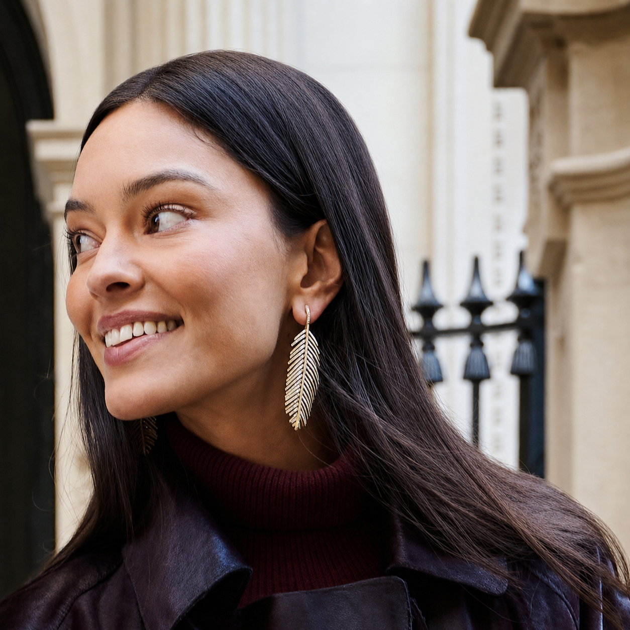 Feathers That Move Earrings with Diamond Pavé