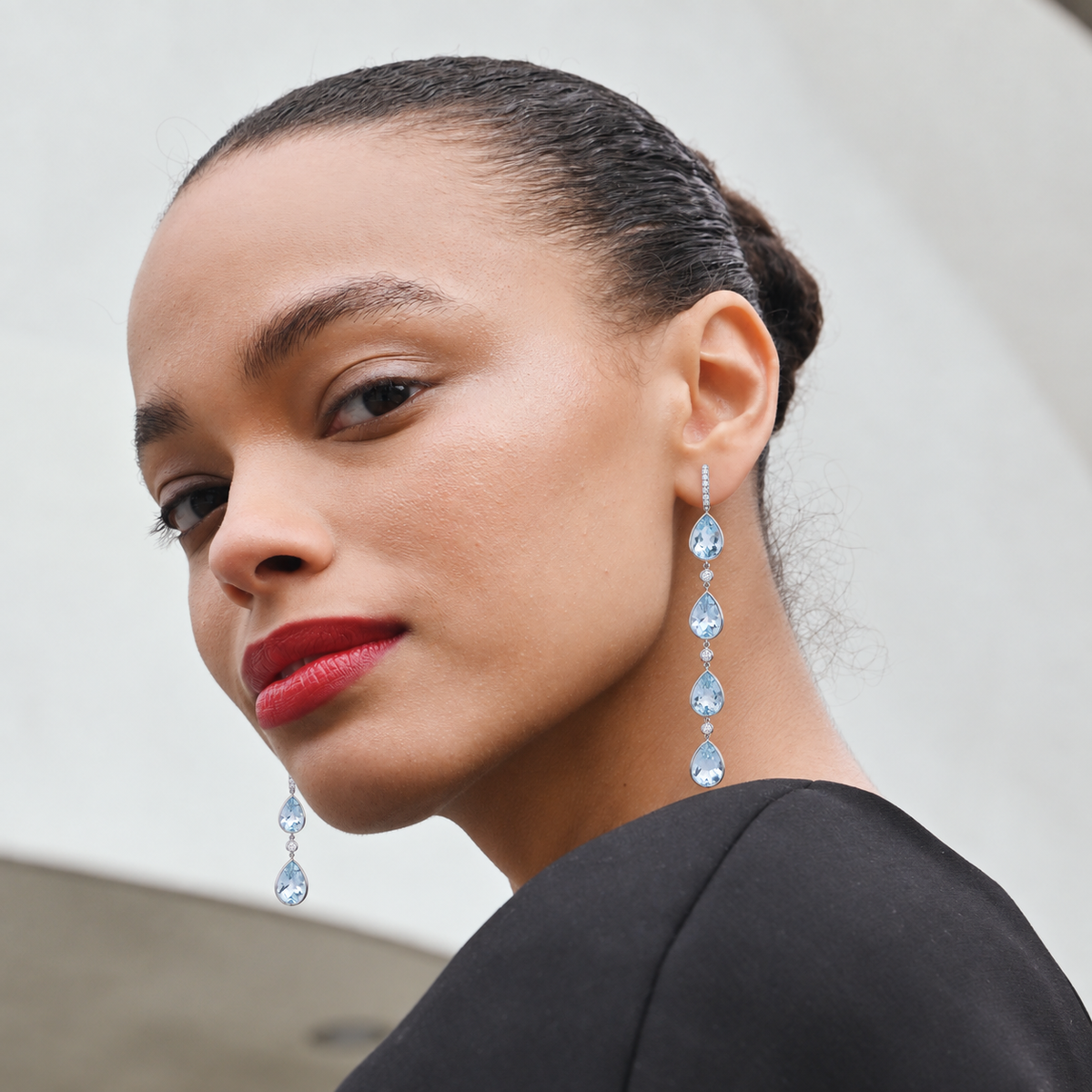 Aqua Pearl Shape and Diamond Drop Earrings