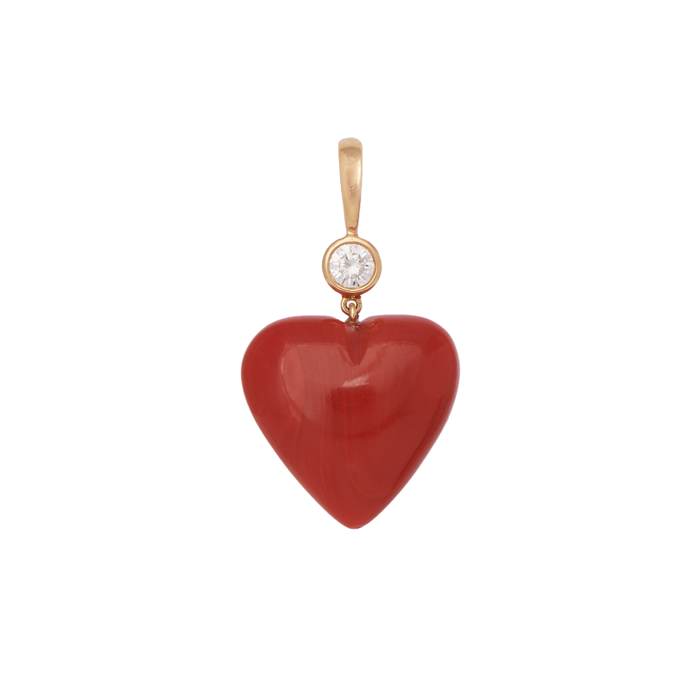 Coral Heart Charm with Diamonds