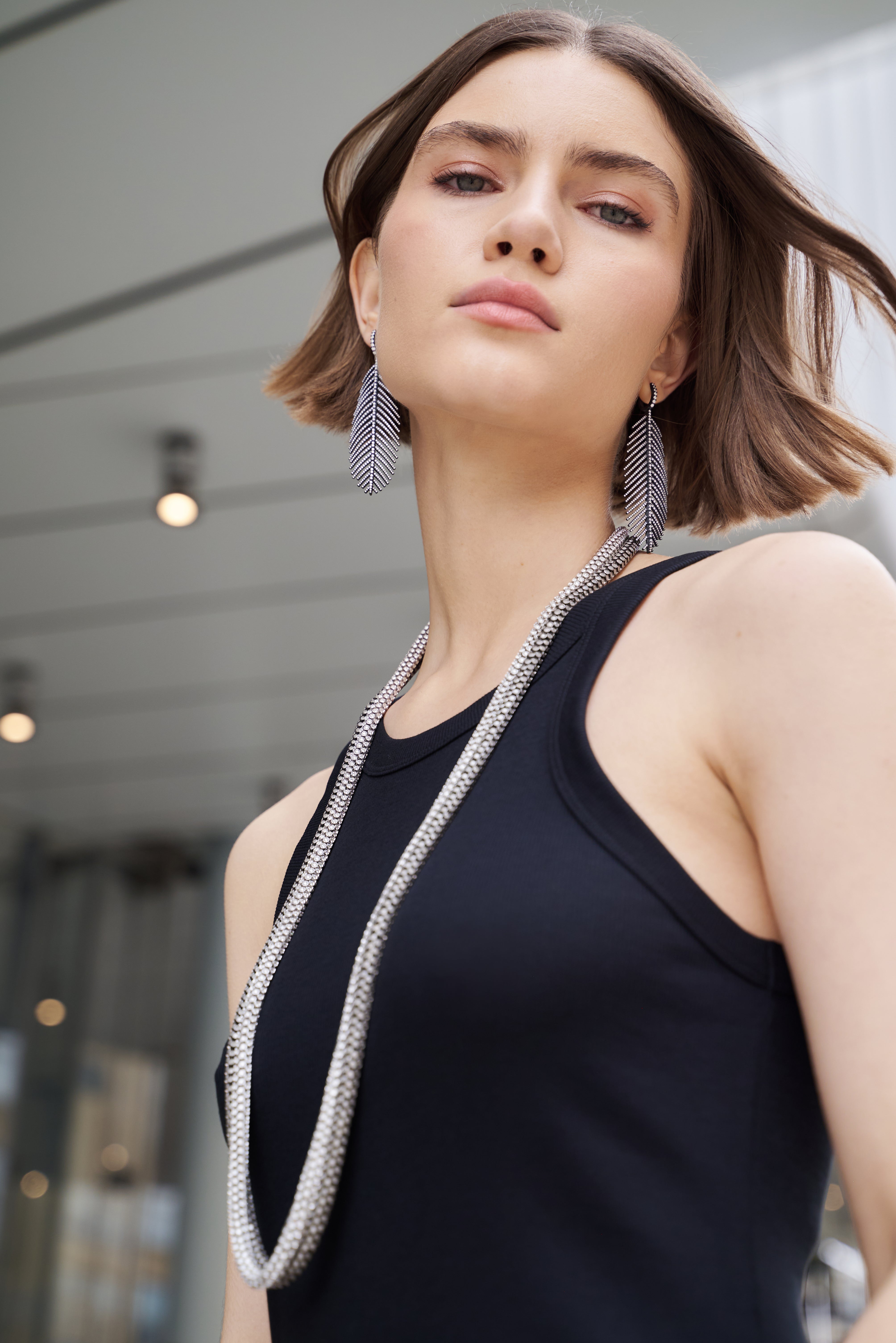 Feathers That Move Earrings with Diamond Pavé