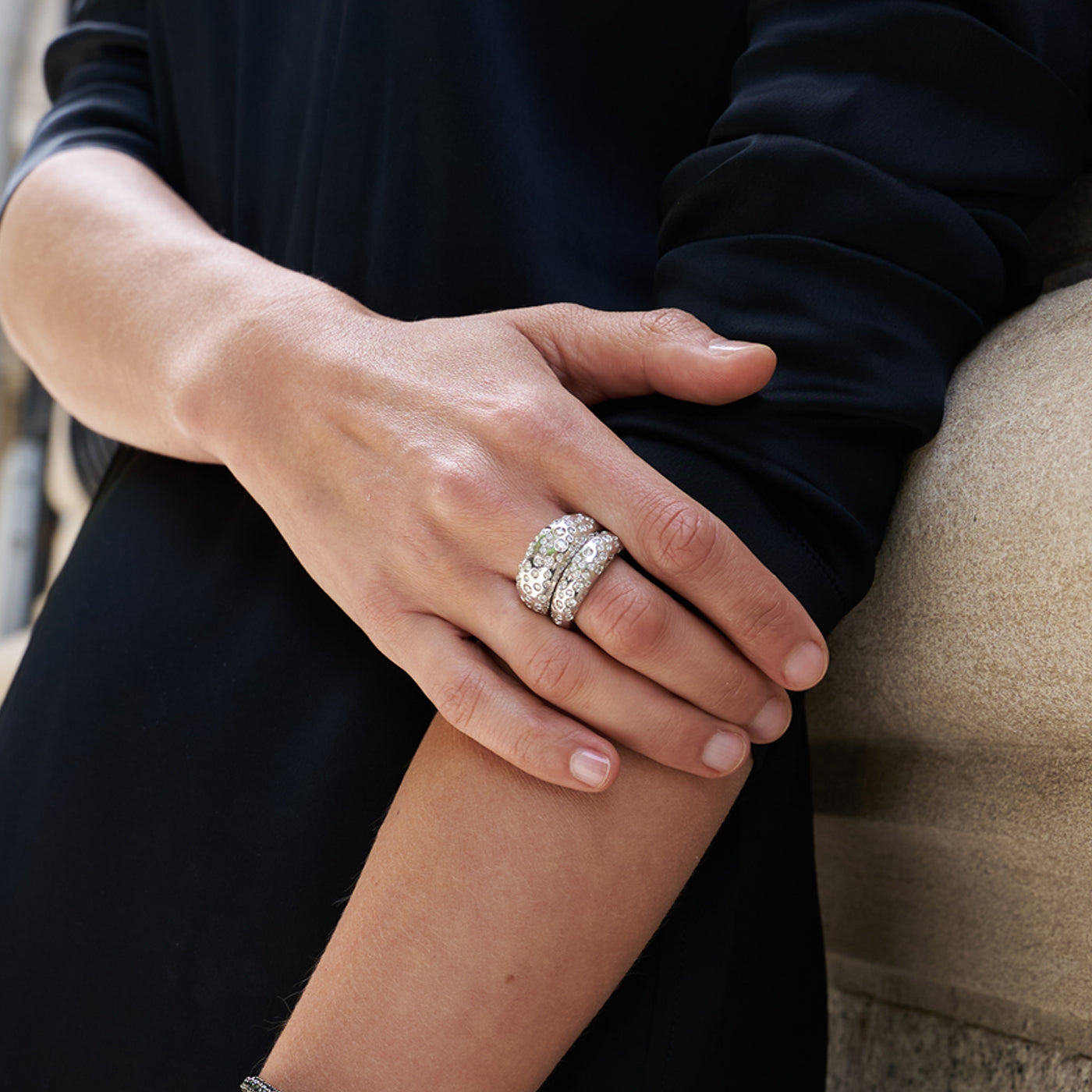 Spotted French Dome Ring with Diamonds
