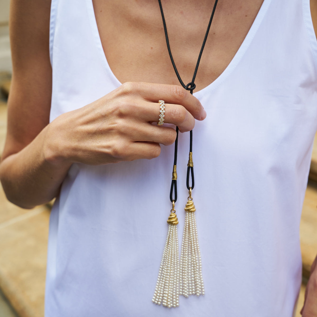 Pearl Cord Tassel Necklace