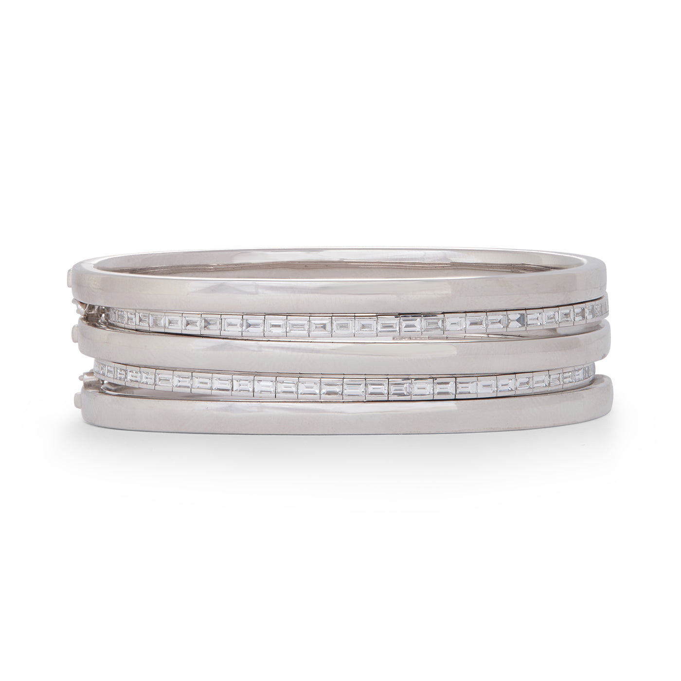 Flex Cuff Bracelet with Baguette Cut Diamonds | White Gold | Bracelets