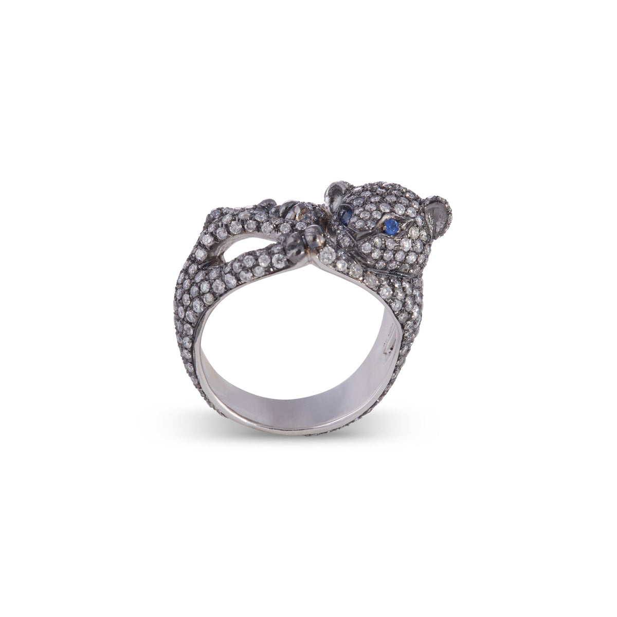 Kitty Kat Ring with Grey Diamonds and Sapphires