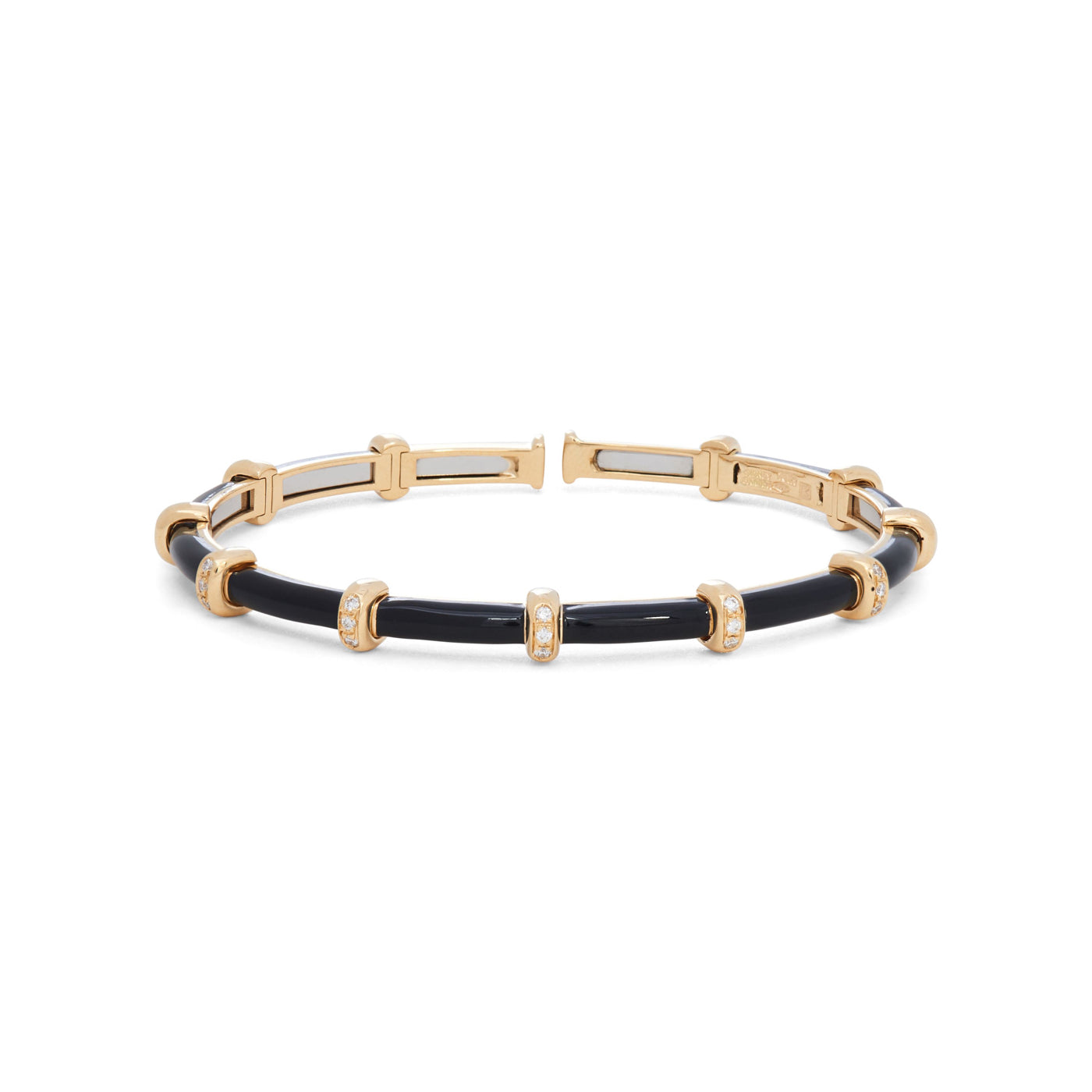 Black Enamel Carly Bracelet with Diamonds | Black Enamel with Diamond Stations / 6.2 in (15.75 cm) | Bracelets