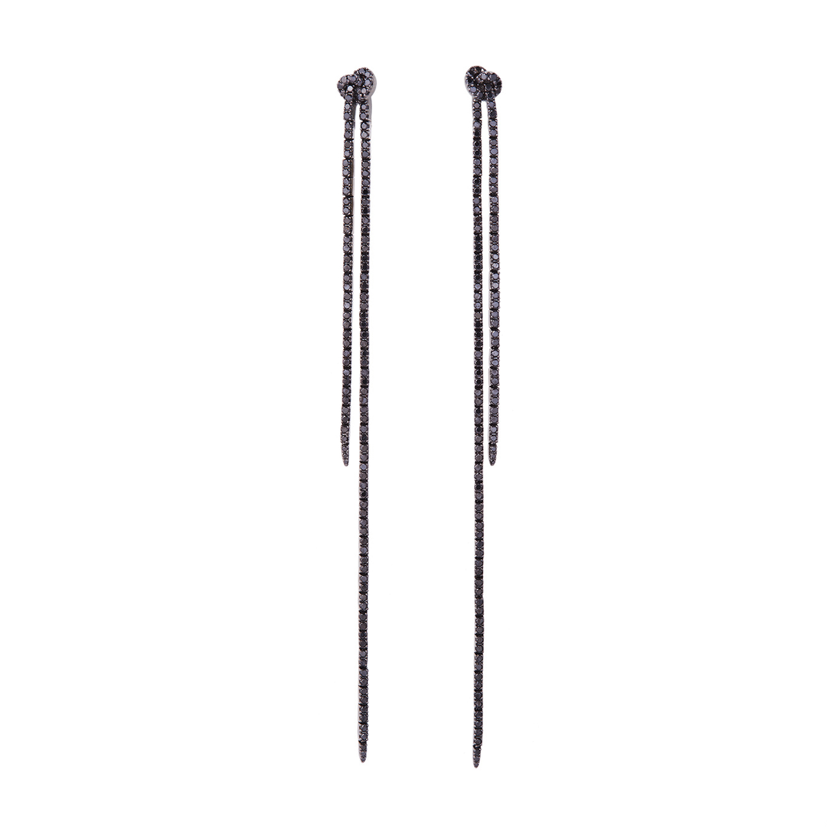 Long Knot Earrings with Black Diamond Pavé - Sidney Long Knot Earrings with Black Diamond Pavé - Sidney