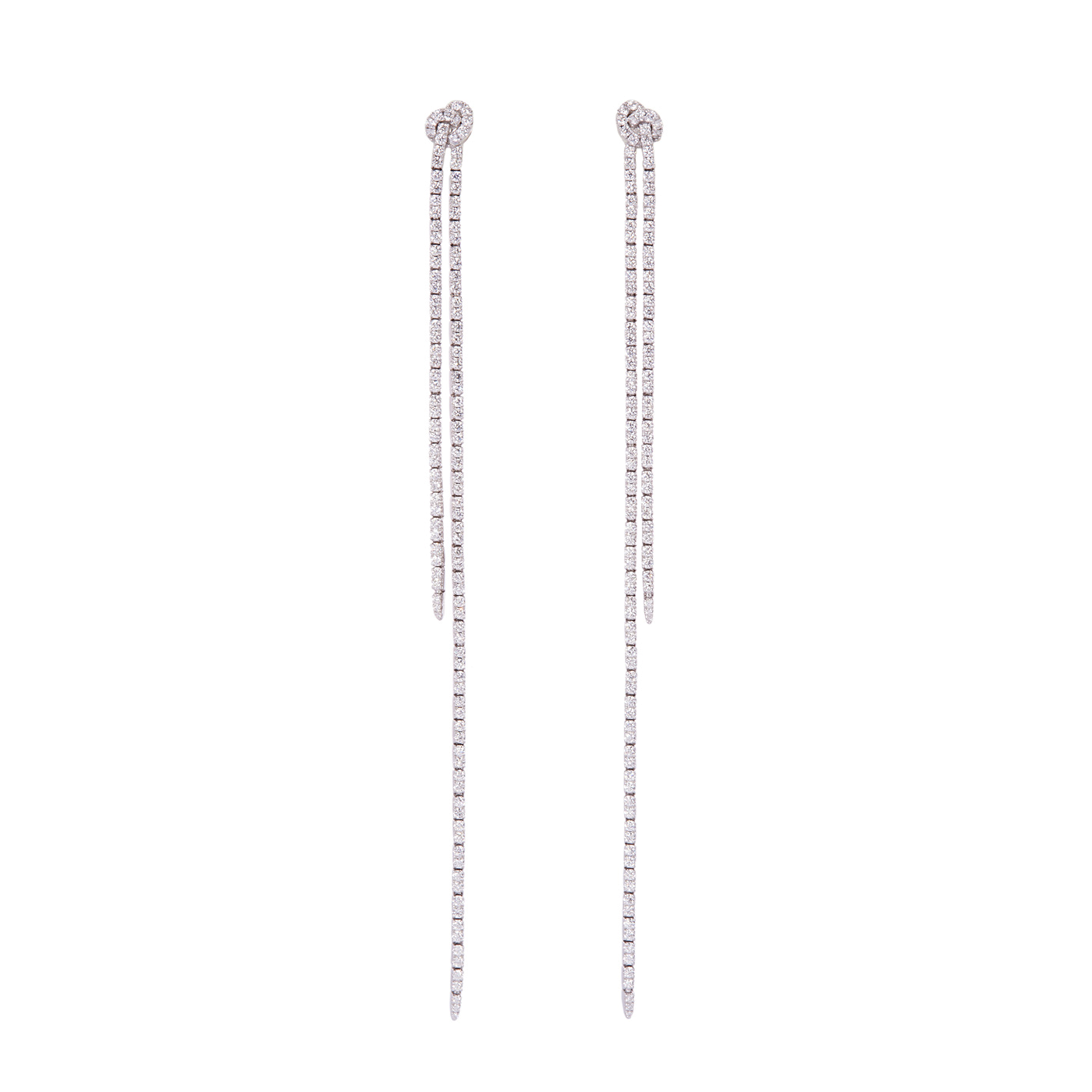 Long Knot Earrings with Diamond Pavé featuring slender diamond drop and delicate chains