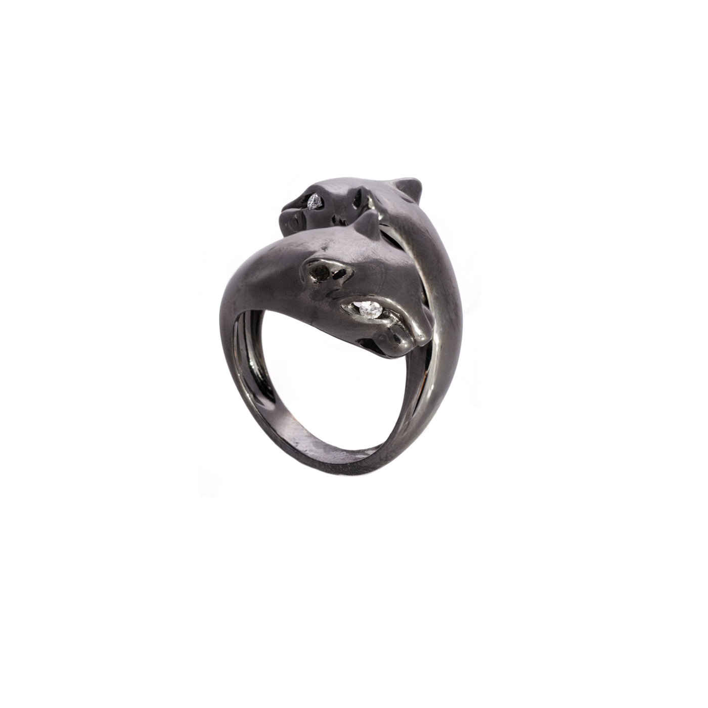 Petite Passionate Panther Ring in White Gold with Black Rhodium and Diamonds