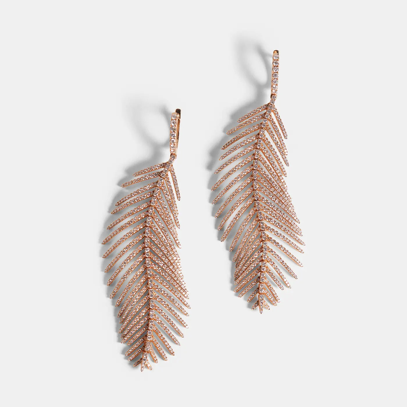 Feathers That Move Earrings with Diamond Pavé | Rose Gold Diamond Pavé / 3.25 Inches Long | Earrings