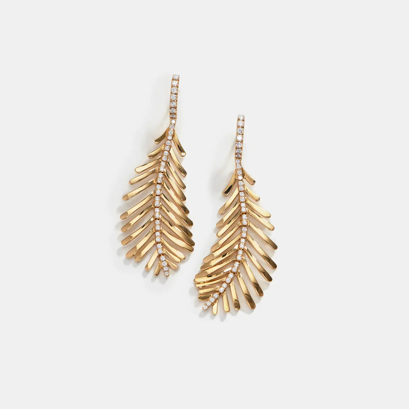 Plume Earrings with Diamond Spine | Rose Gold with Diamonds | Earrings