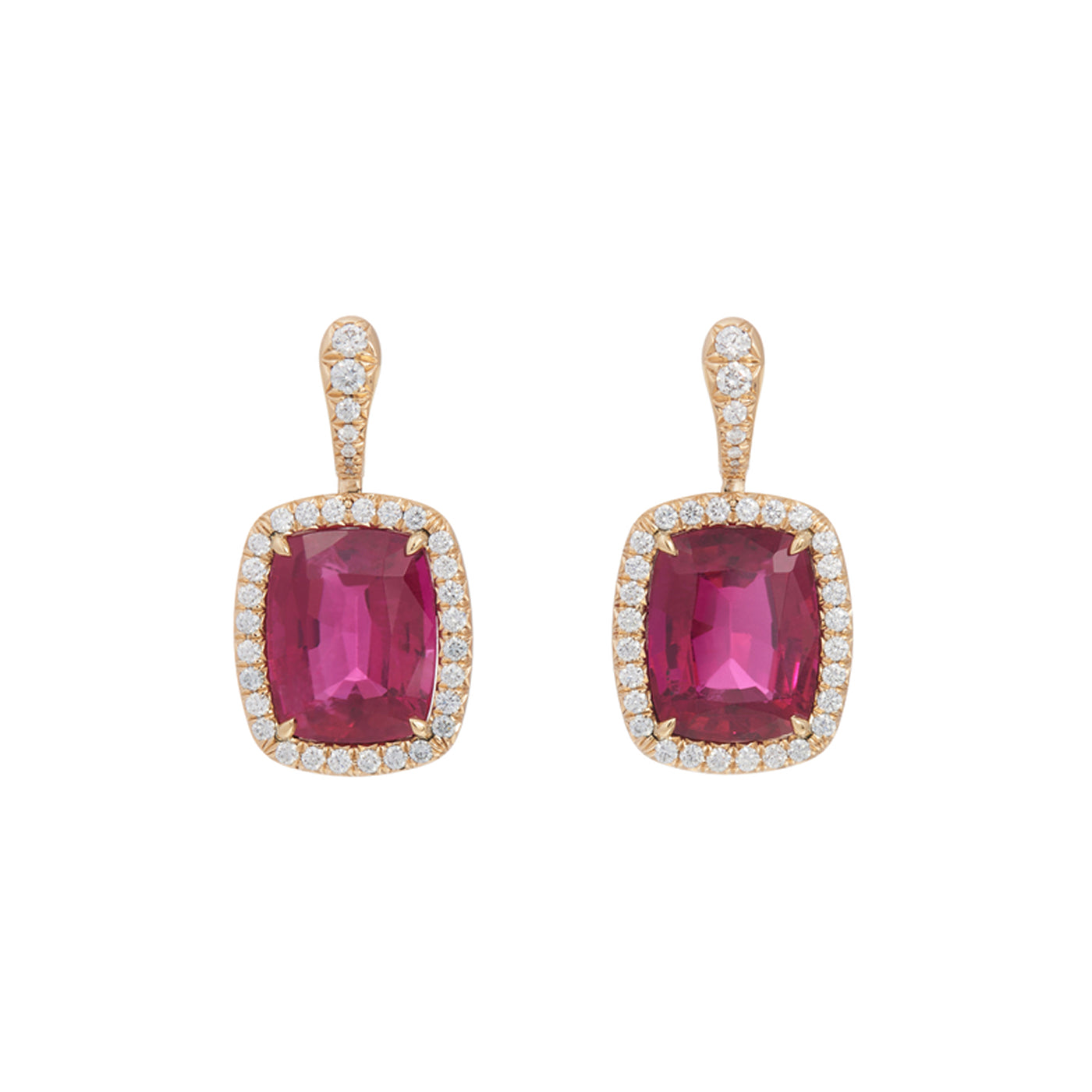 Rubellite & Diamond Cushion Frame Earrings