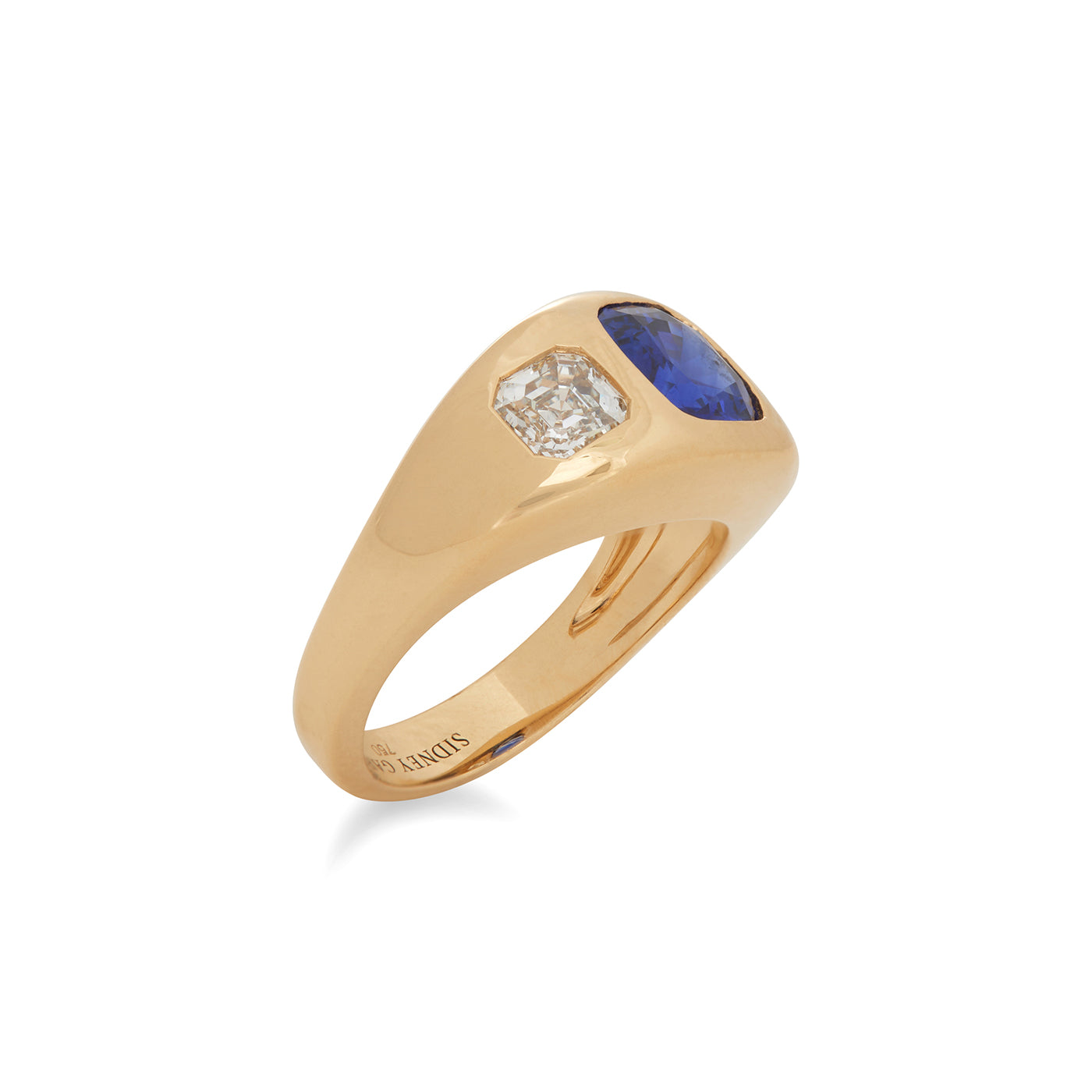 Cushion Sapphire and Asscher Diamond Dome Ring | Yellow Gold with Sapphires and Diamonds | Rings