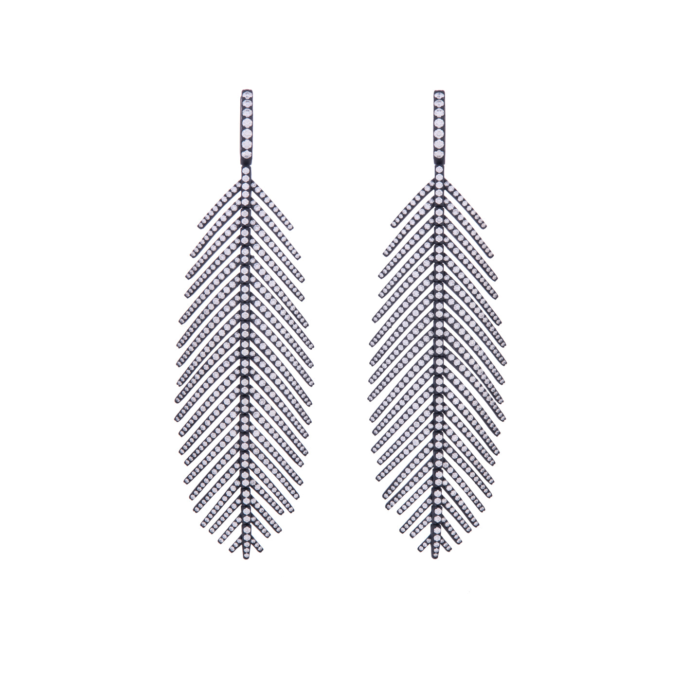 Feathers That Move Earrings with Diamond Pavé