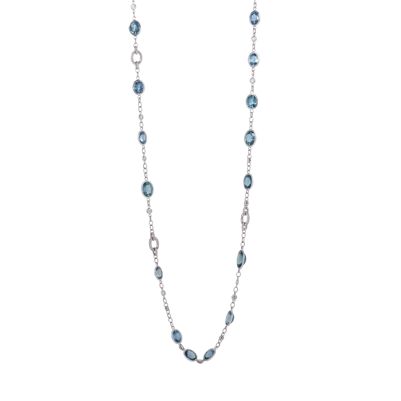 Teal Blue Ceylon Sapphire and Diamond Pavé Necklace | White Gold / 27 in (68.5 cm) | Necklaces