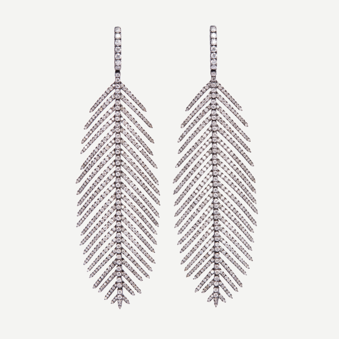 Feathers That Move Earrings with Diamond Pavé
