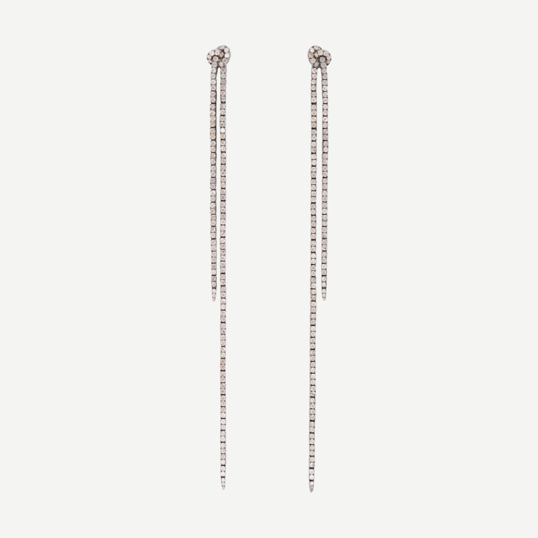 Long Knot Earrings with Grey Diamond Pavé