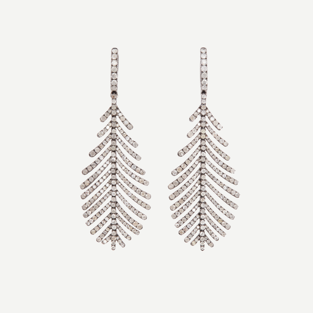Plume Earrings with Diamond Pavé
