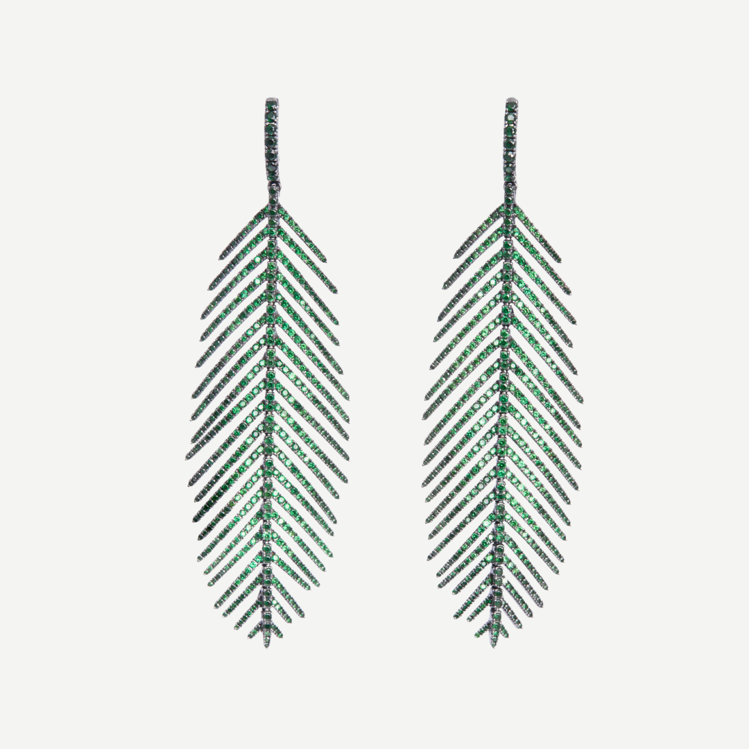 Feathers That Move Earrings with Tsavorite Pavé