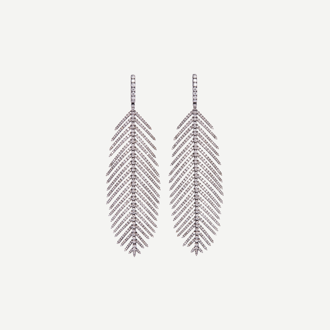 Feathers That Move Earrings with Grey Diamond Pavé