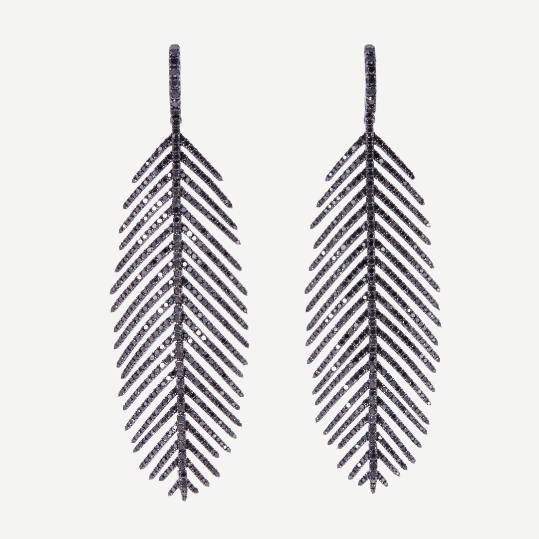 Feathers That Move Earrings with Diamond Pavé