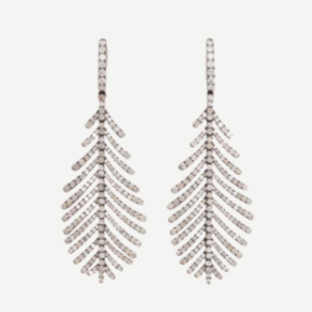 Plume Earrings with Diamond Pavé